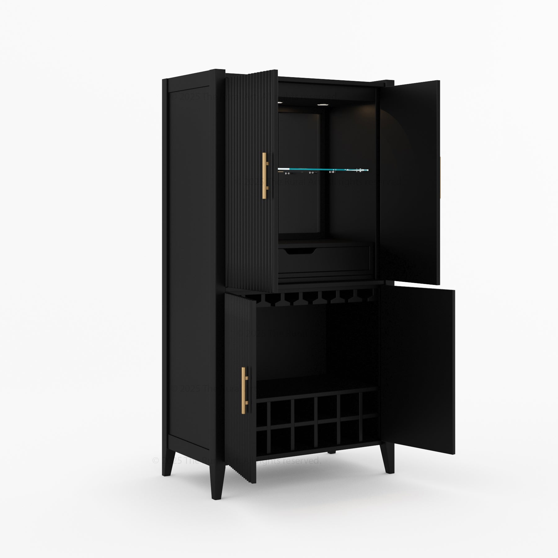 Monarch Tall Bar Cabinet in Solid Wood with Glass-Back Display