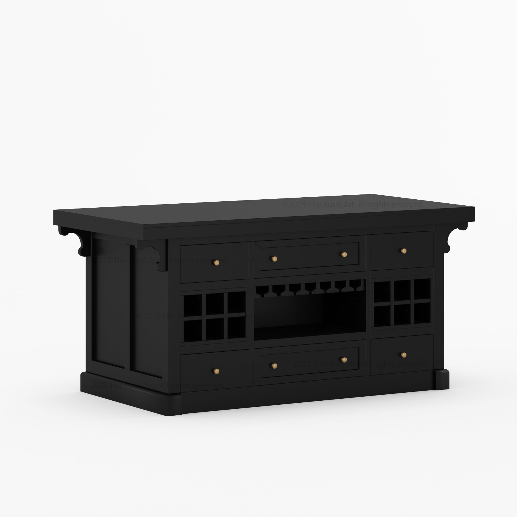 Sunbury Solid Wood Kitchen Island with Wine Rack & Dual-Sided Storage