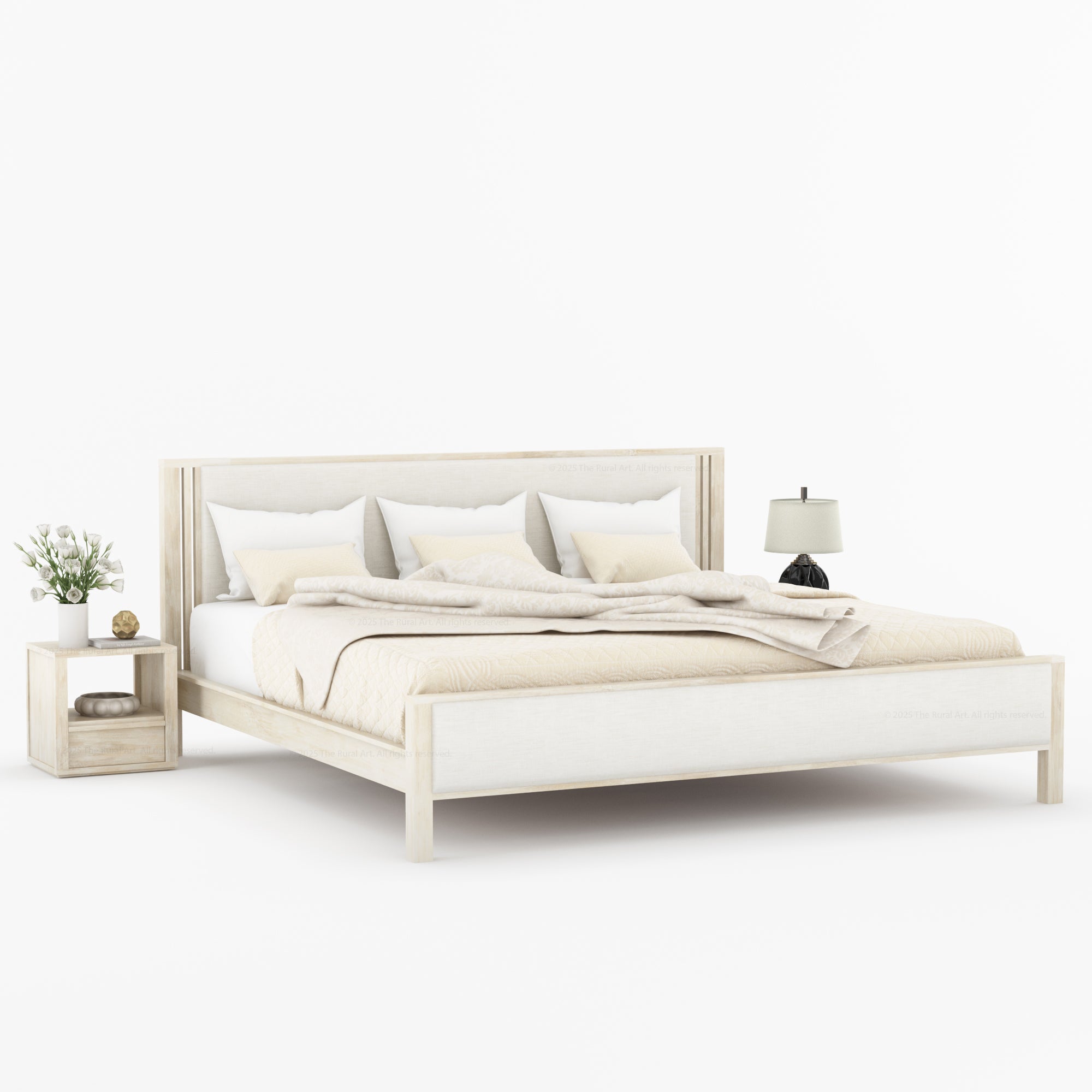 San Marino Premium Solid Indian Rosewood Upholstered Platform Bed