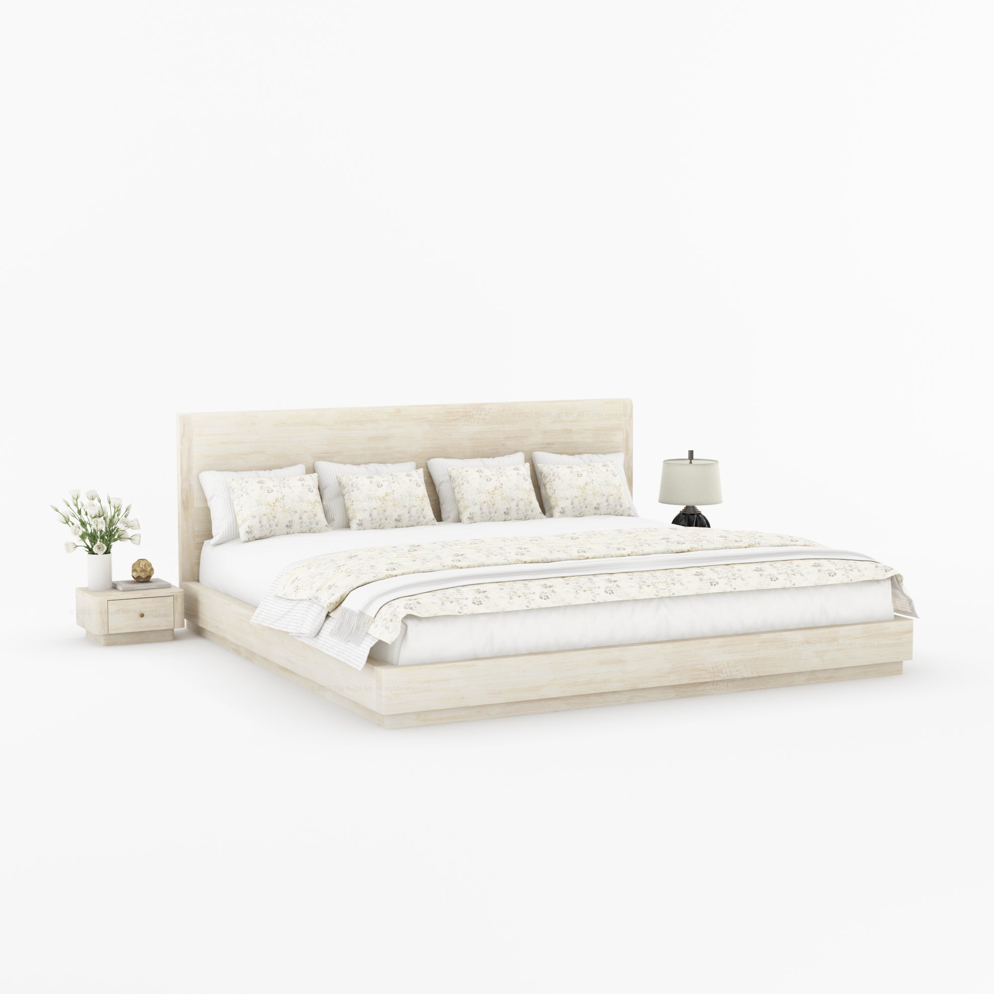 Auburn Solid Wood Pedestal Bed With Curved Edge Headboard