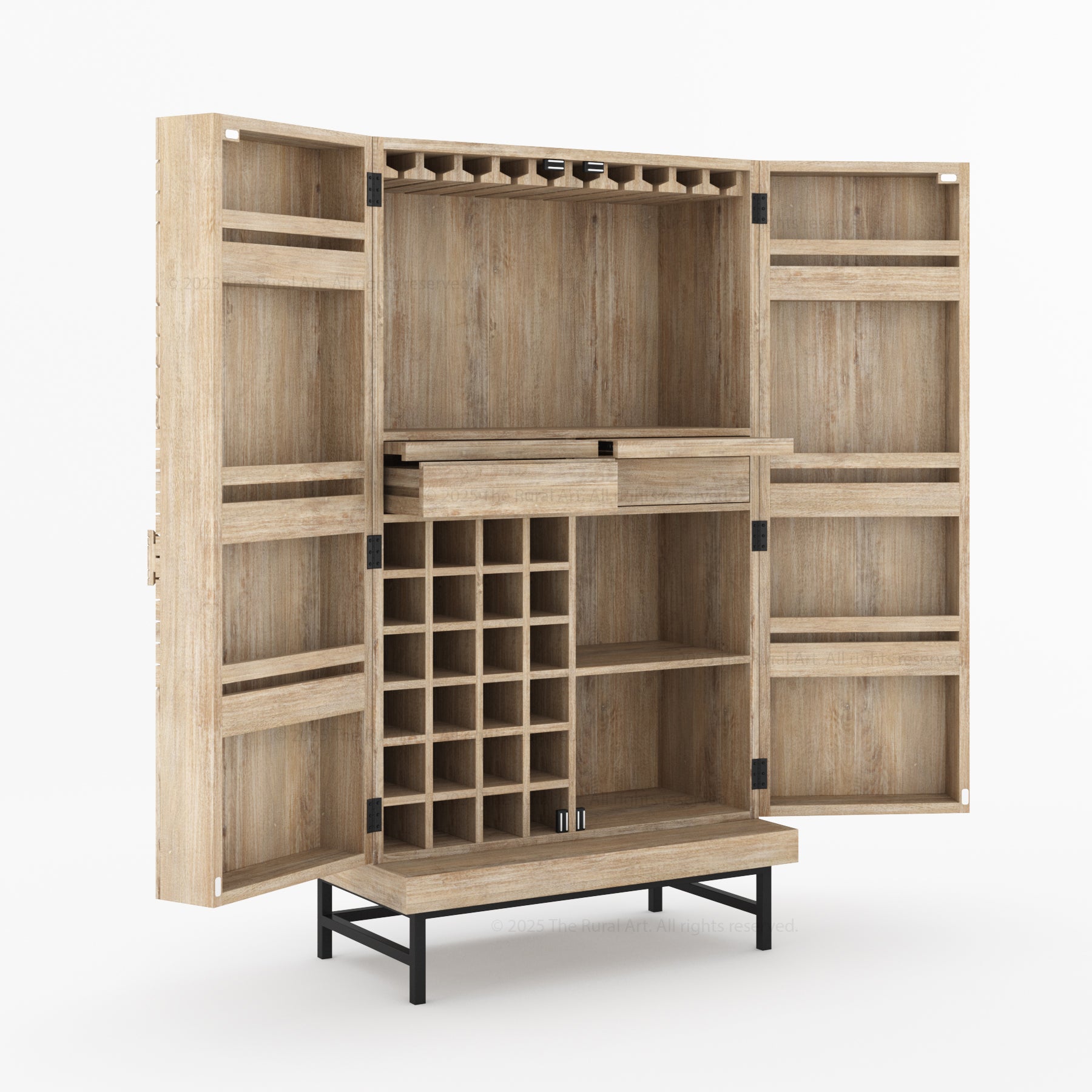 Charleston Rustic Modern Tall Bar Cabinet With Wine Storage