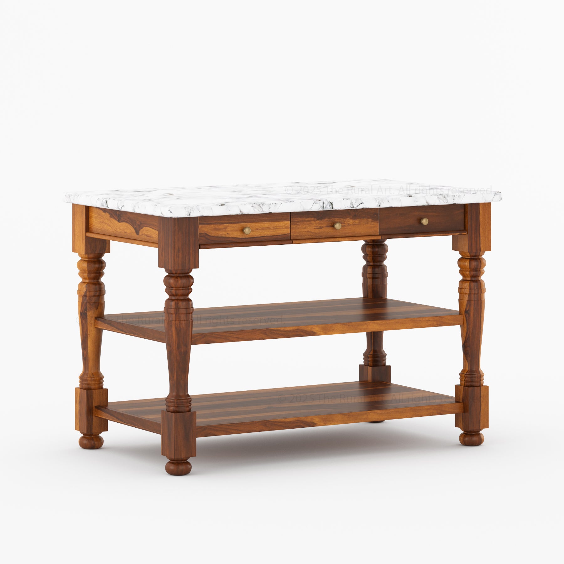 Tampa Solid Wood Kitchen Island with Marble Top