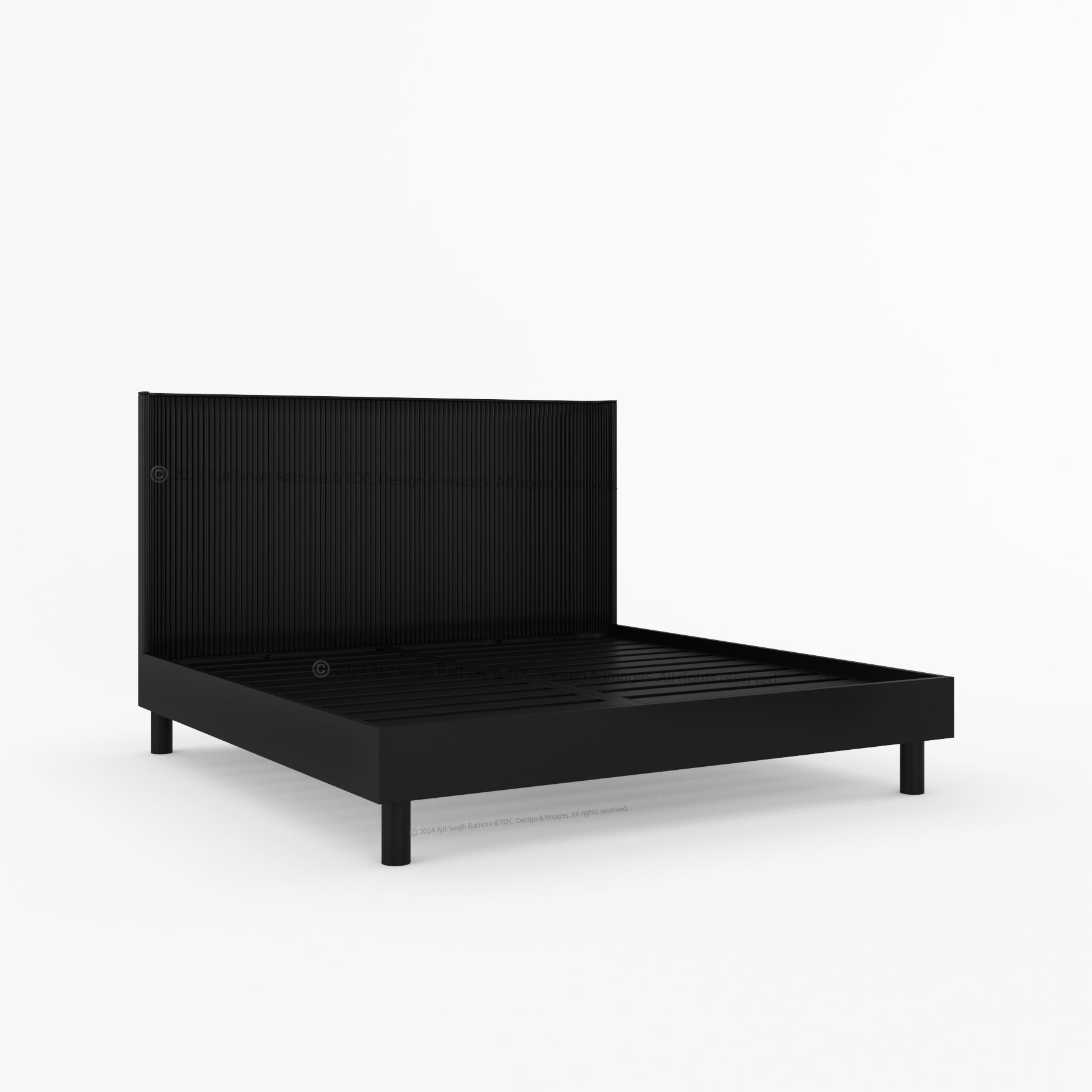 Richmond Platform Bed Frame with Fluted Headboard Made In Solid Indian Rosewood
