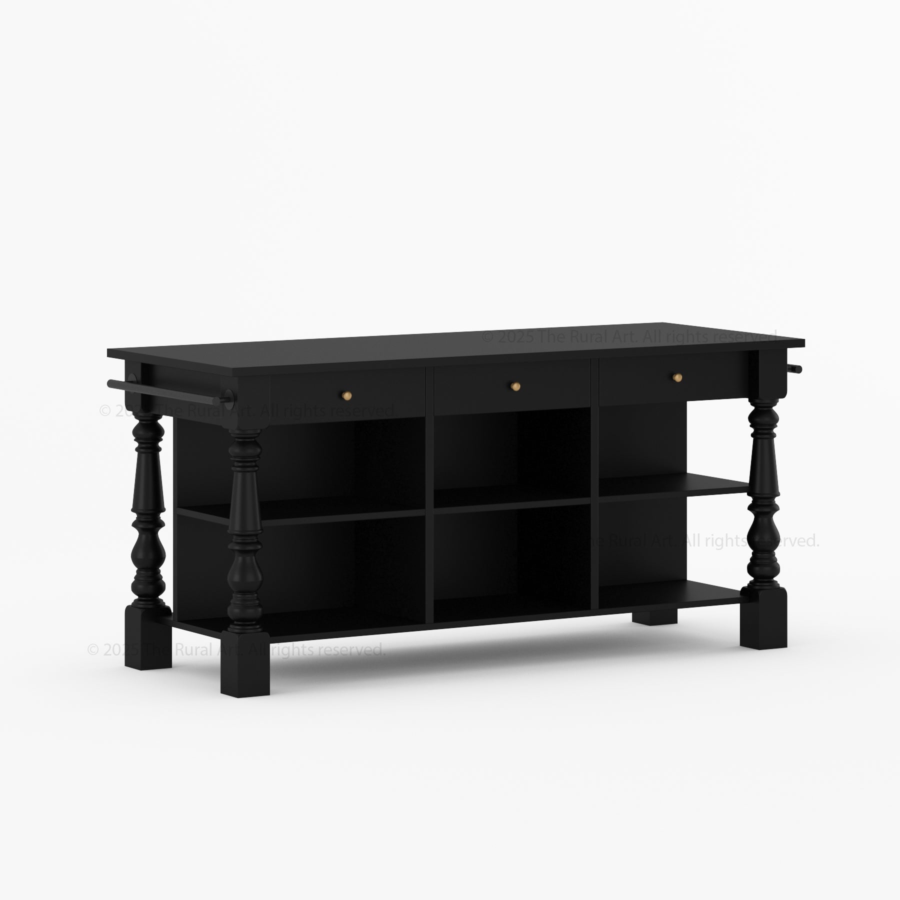 Bridgeport Solid Wood Kitchen Island with Storage & Turned Legs