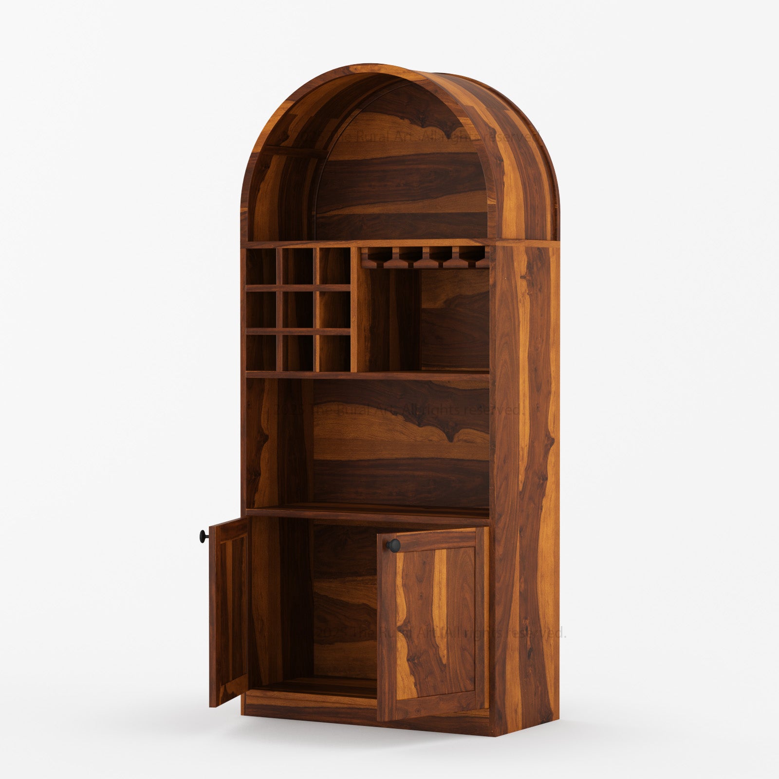 Arcadia Solid Wood Wine Bar Cabinet with Arched Top & Stemware Rack