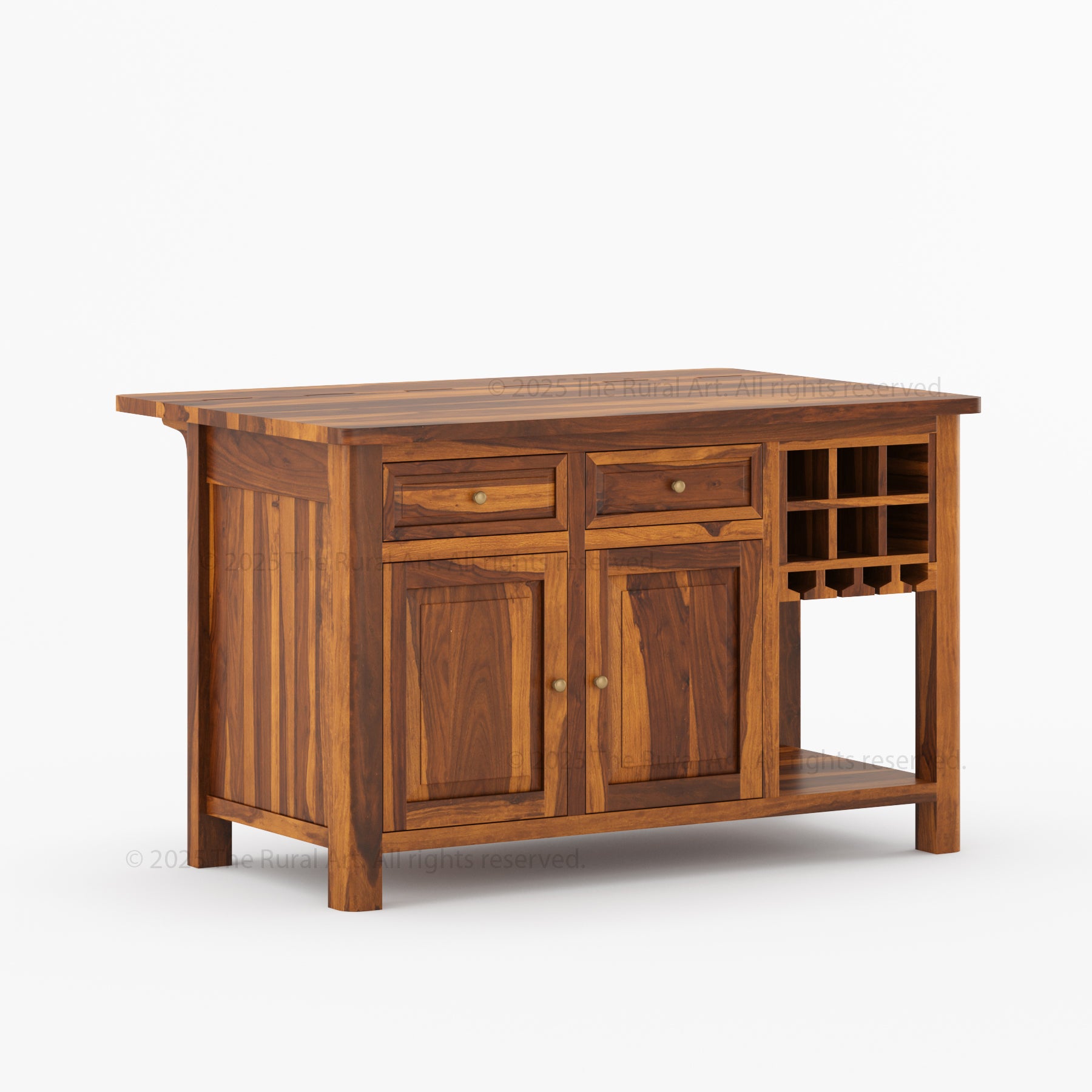 Trenton Solid Wood Kitchen Island – Drop Leaf Countertop & Wine Storage