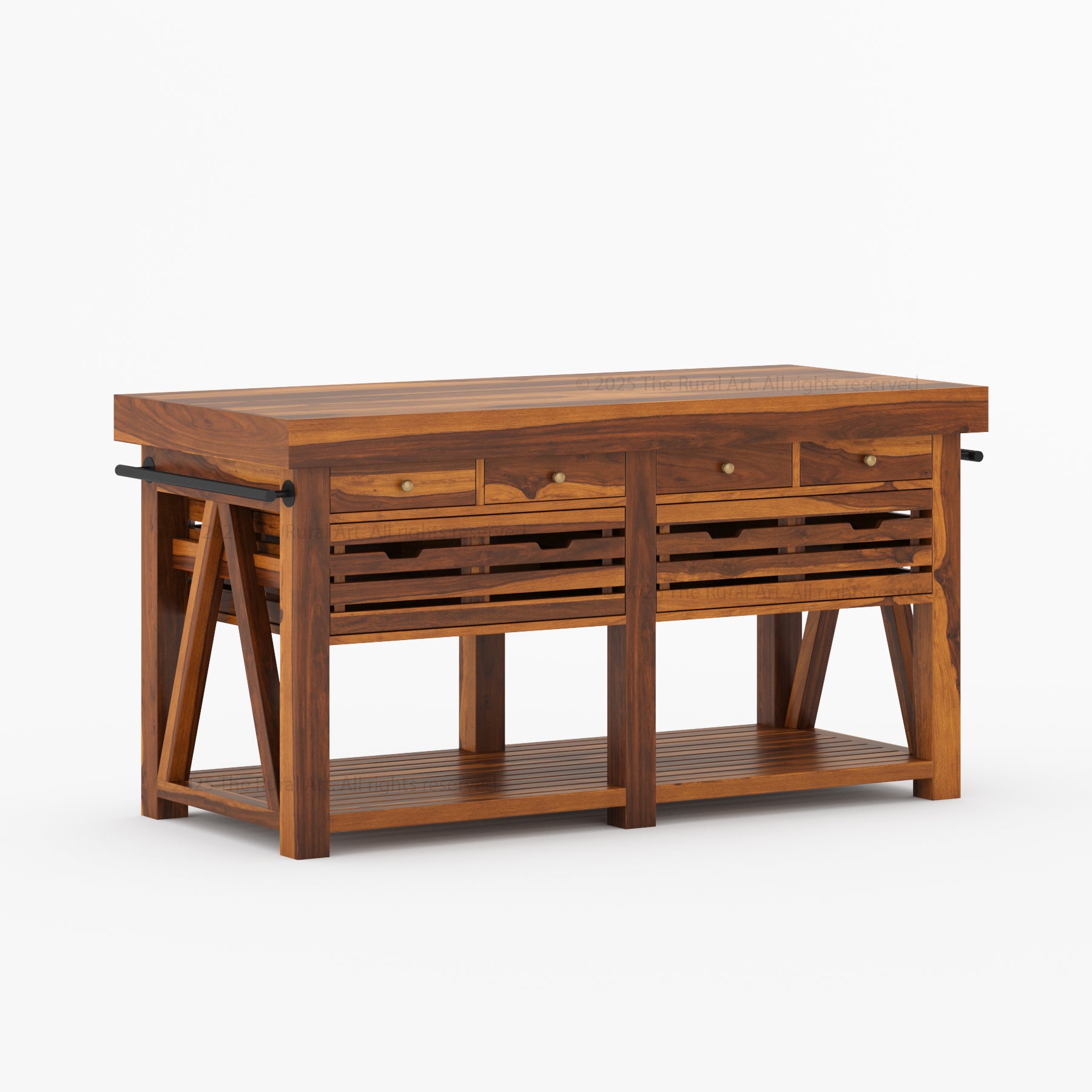 Mesa Solid Wood Kitchen Island with Drawer & Slatted Storage