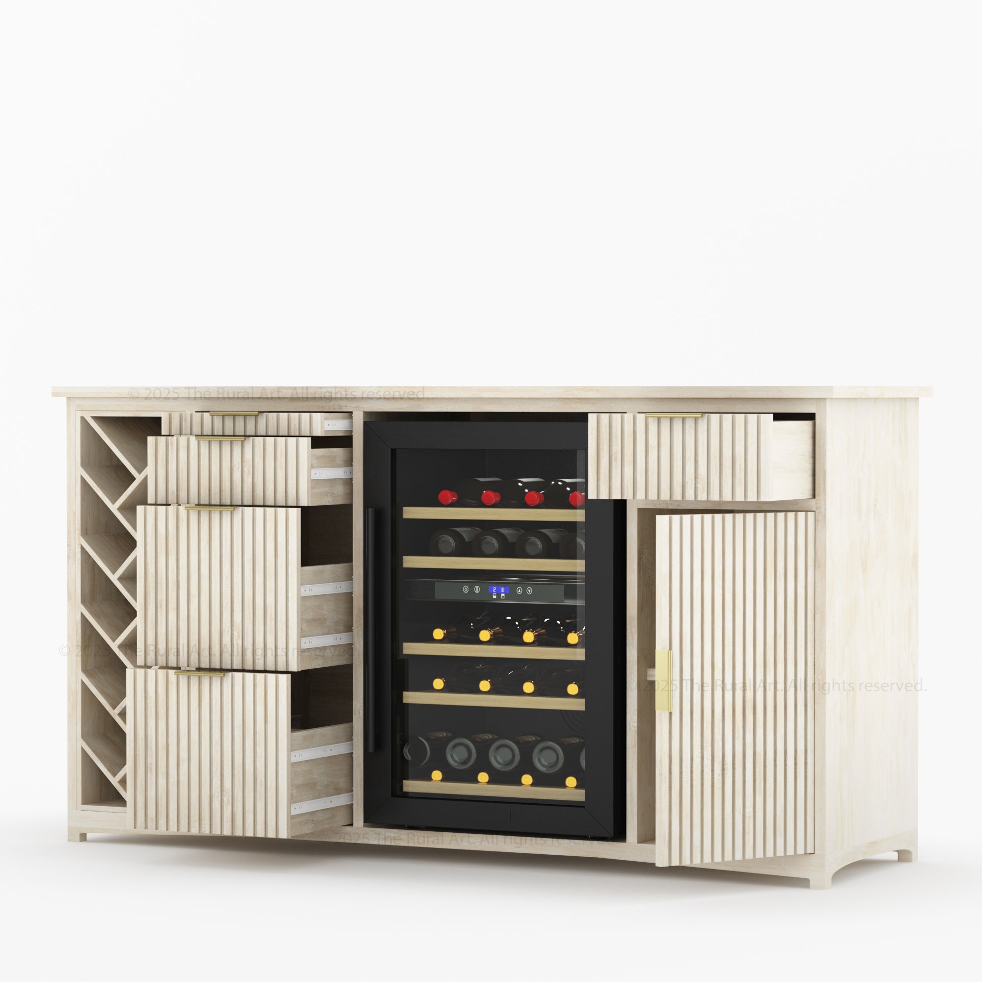Florida Modern Fluted Wine Bar Cabinet with Mini Fridge Space