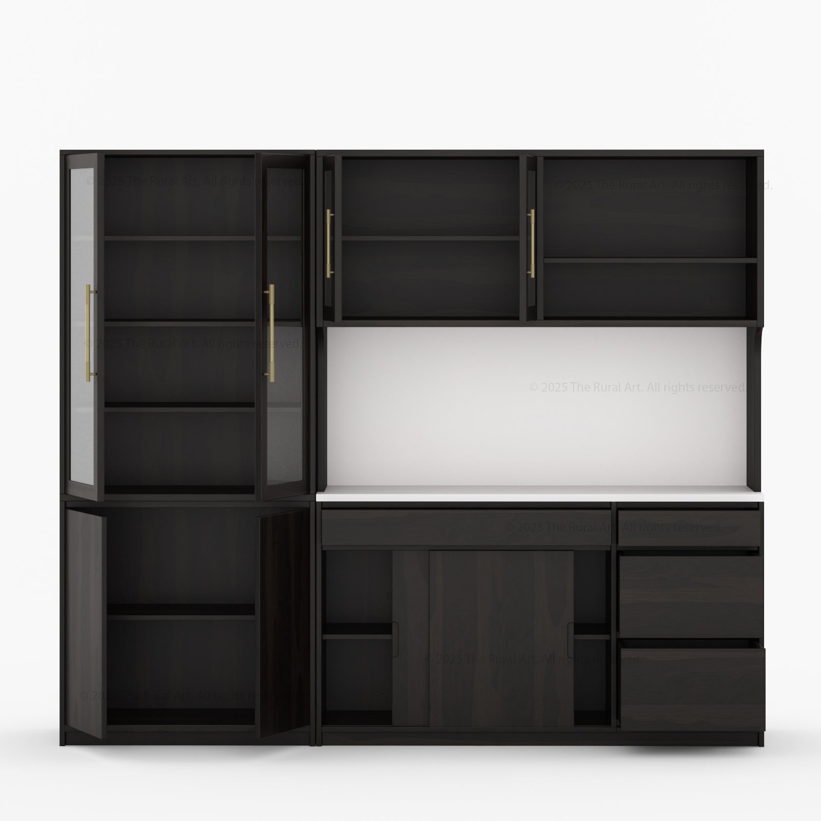 Girtin Solid Wood Wine & Coffee Bar Hutch with White Quartz Countertop – 99” Width