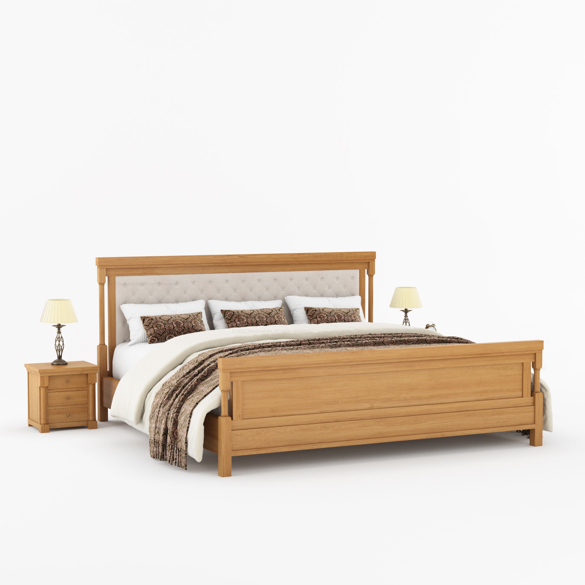 Verona Rustic Solid Wood Tall Headboard Upholstered Bed