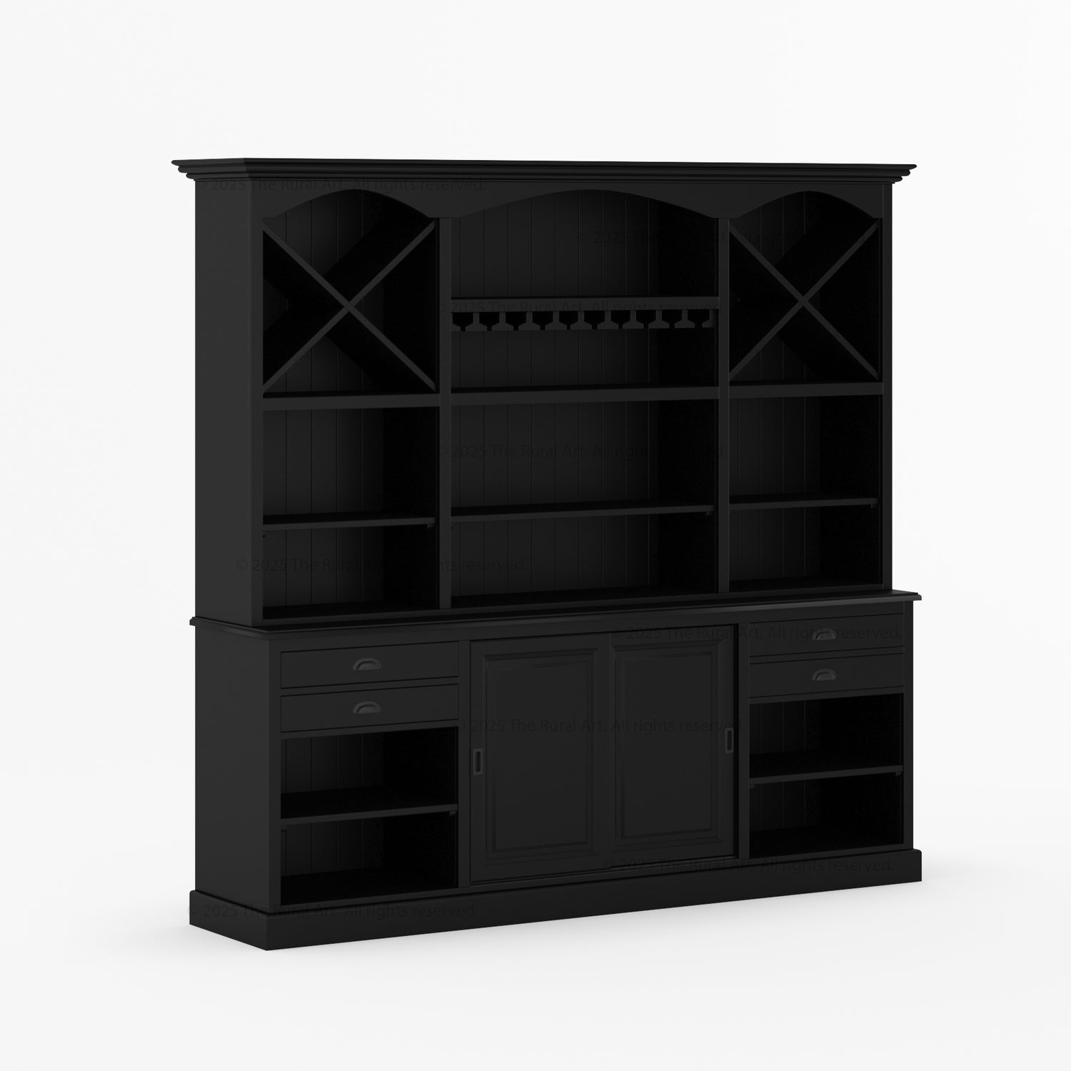 Lancaster Solid Wood Hutch Bar Cabinet with Wine Racks & Glass Storage