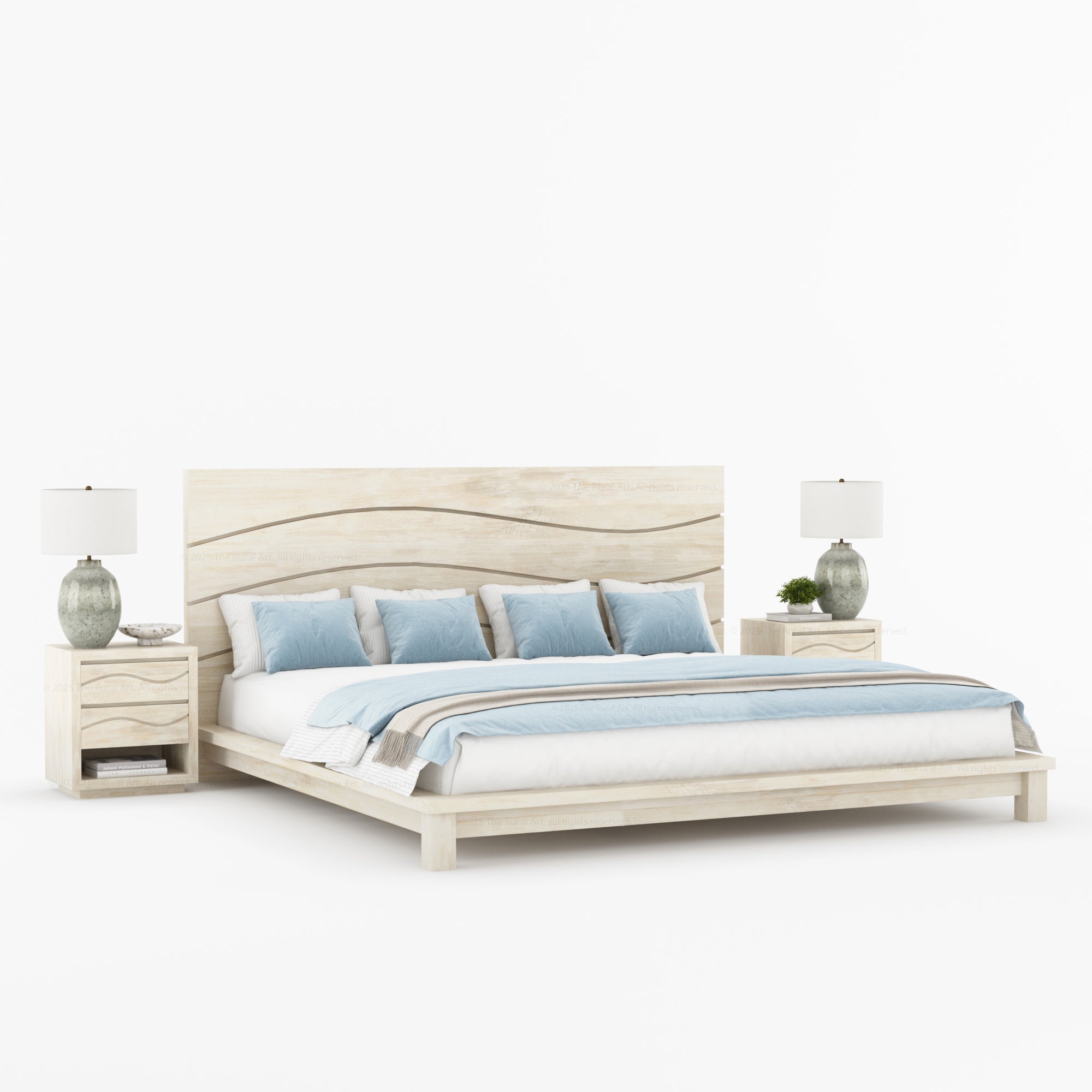 Seabrook Solid Wood Platform Bed with Wave-Carved Headboard