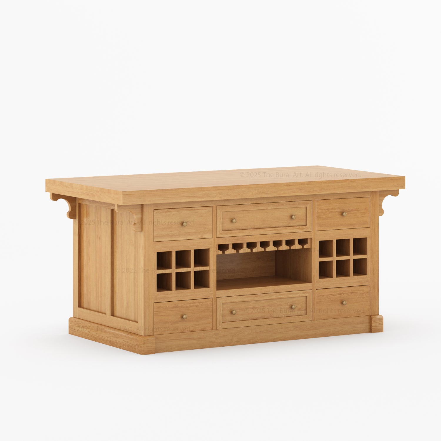 Sunbury Solid Wood Kitchen Island with Wine Rack & Dual-Sided Storage