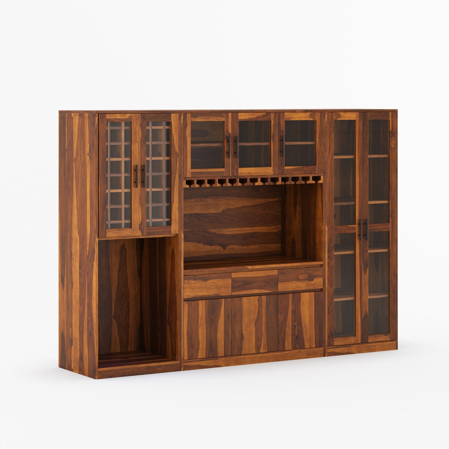 Solid Indian Rosewood Wine Bar Cabinet with Mini Fridge Space