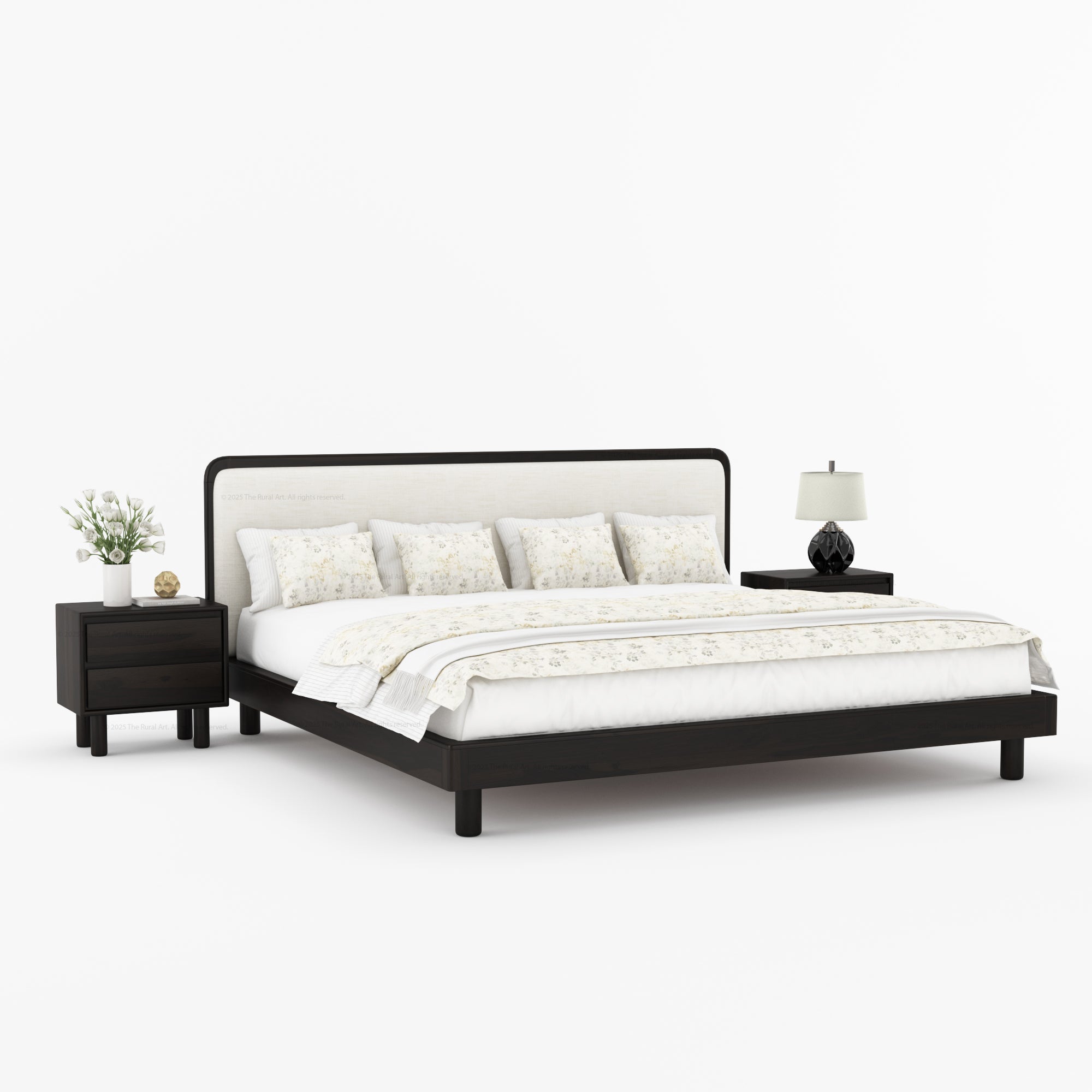 Carmel Platform Bed Frame With Upholstered Headboard Solid Wood