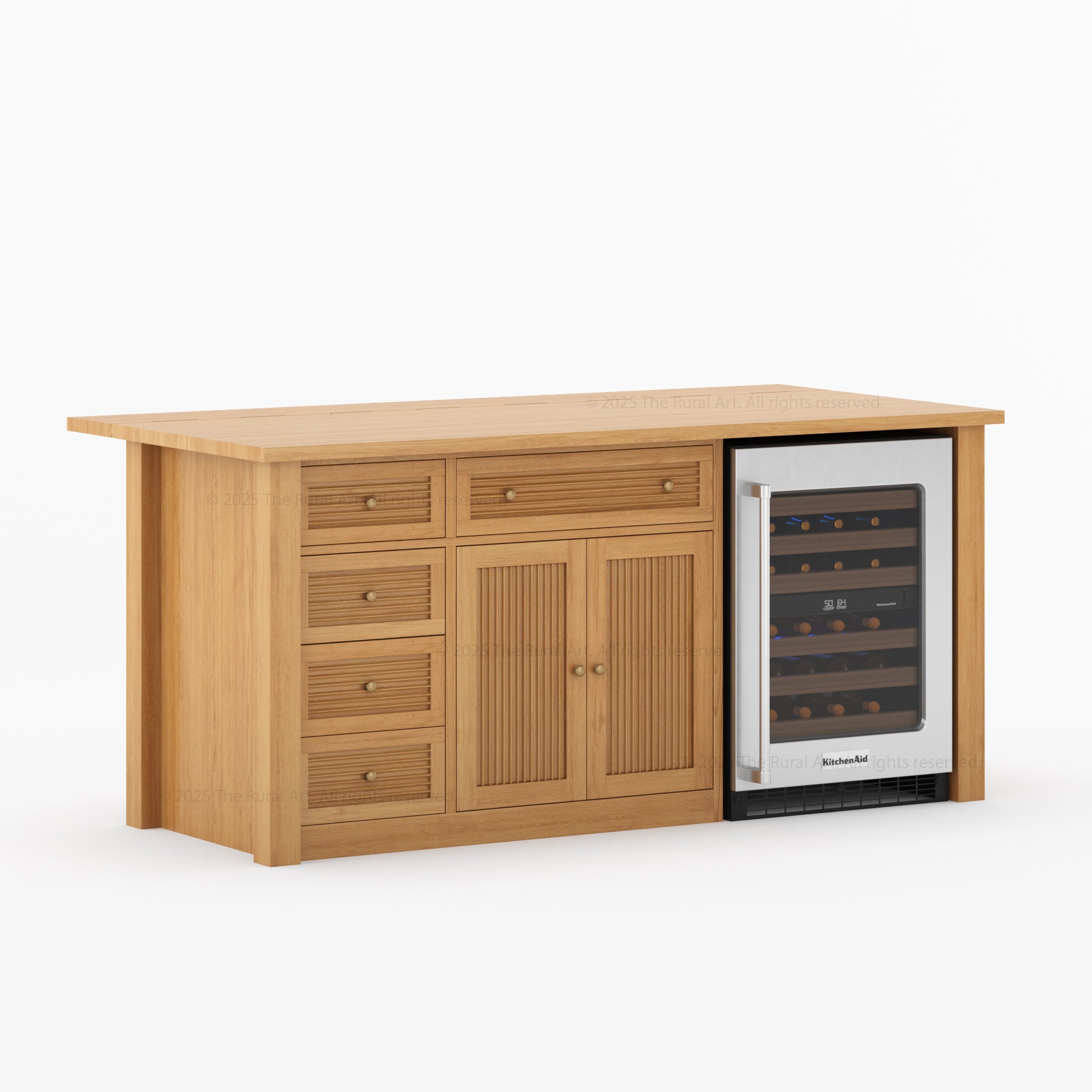 Tuscumbia Solid Wood Kitchen Island with Wine Refrigerator Space & Drop Leaf