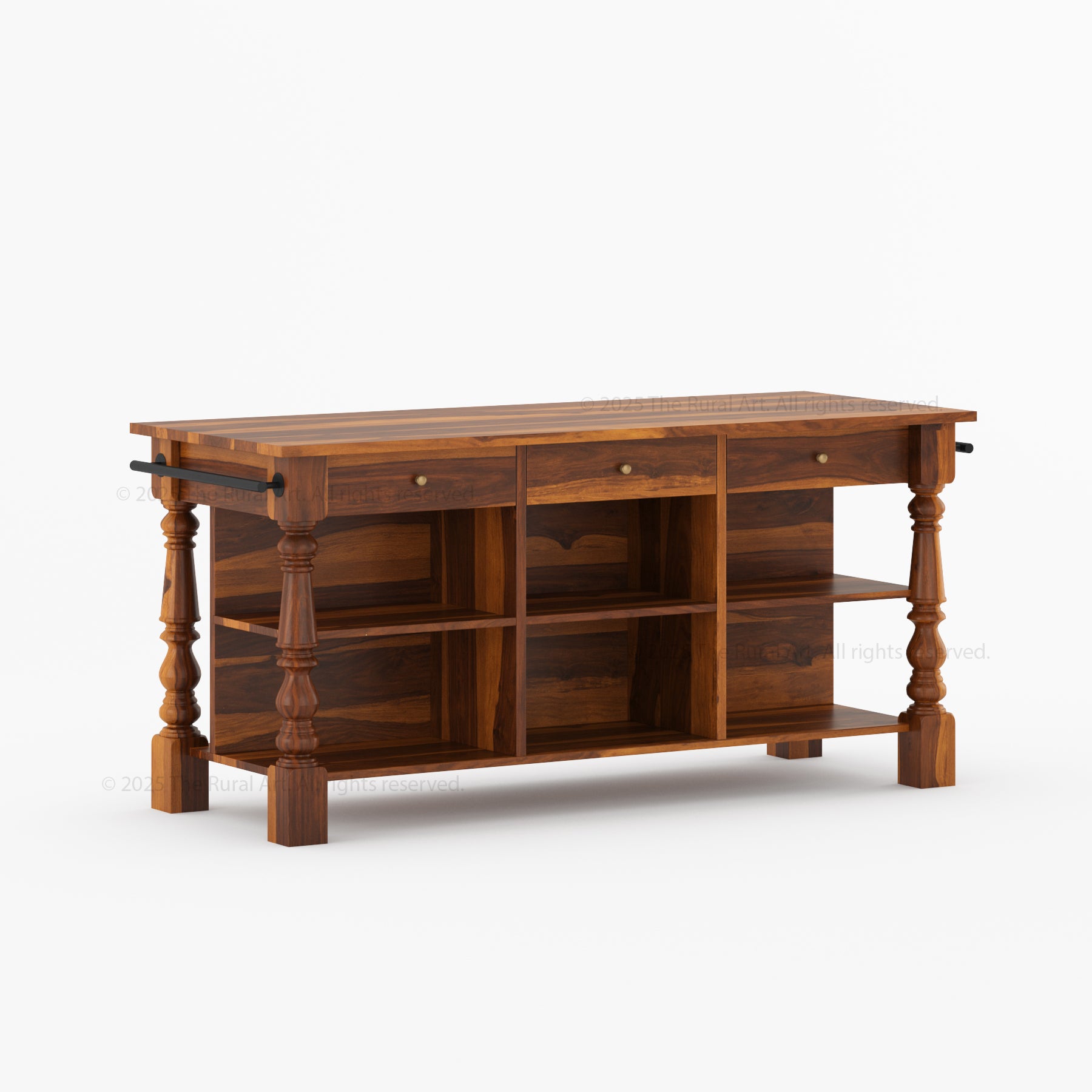 Bridgeport Solid Wood Kitchen Island with Storage & Turned Legs