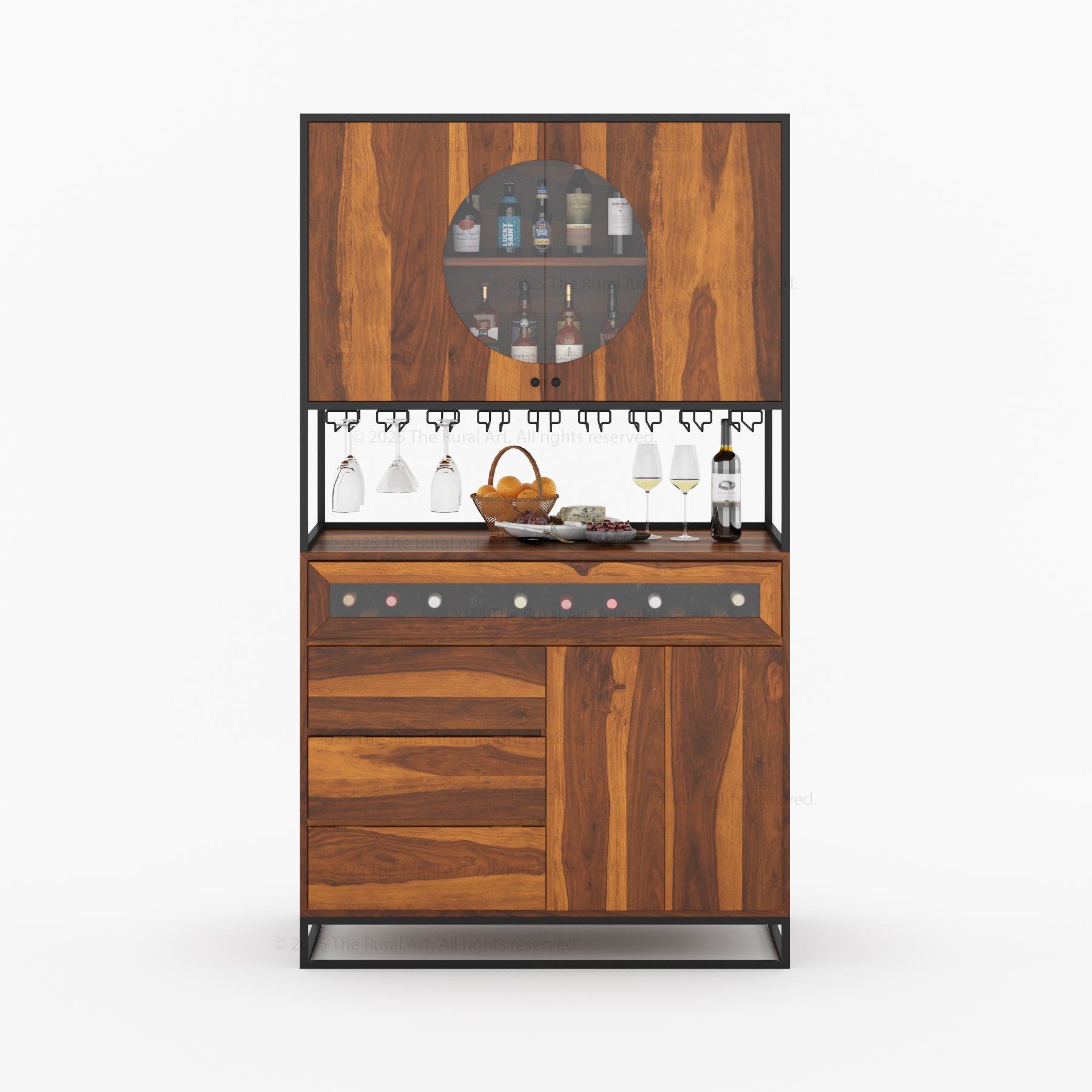 Parma Solid Wood Home Bar Cabinet with Wine Rack & Glass Holders