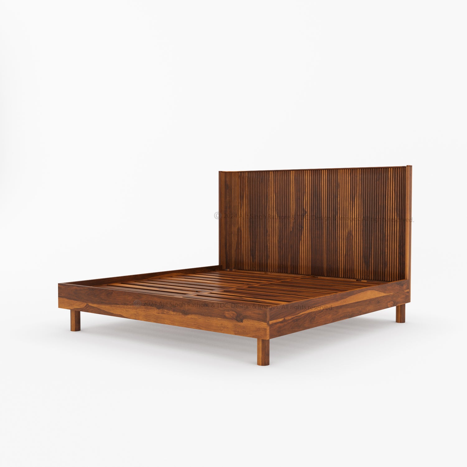 Richmond Platform Bed Frame with Fluted Headboard Made In Solid Indian Rosewood