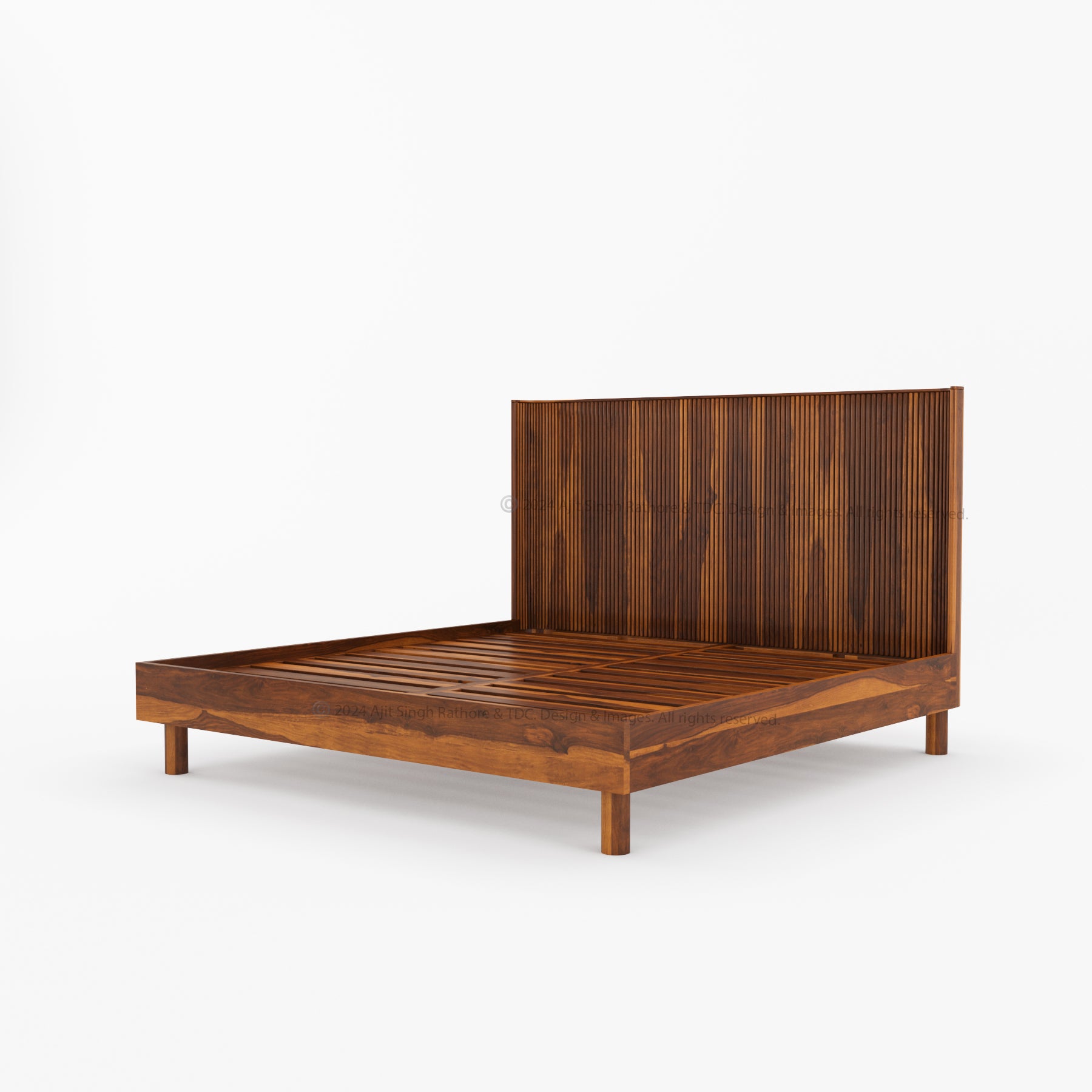Richmond Platform Bed Frame with Fluted Headboard Made In Solid Indian Rosewood