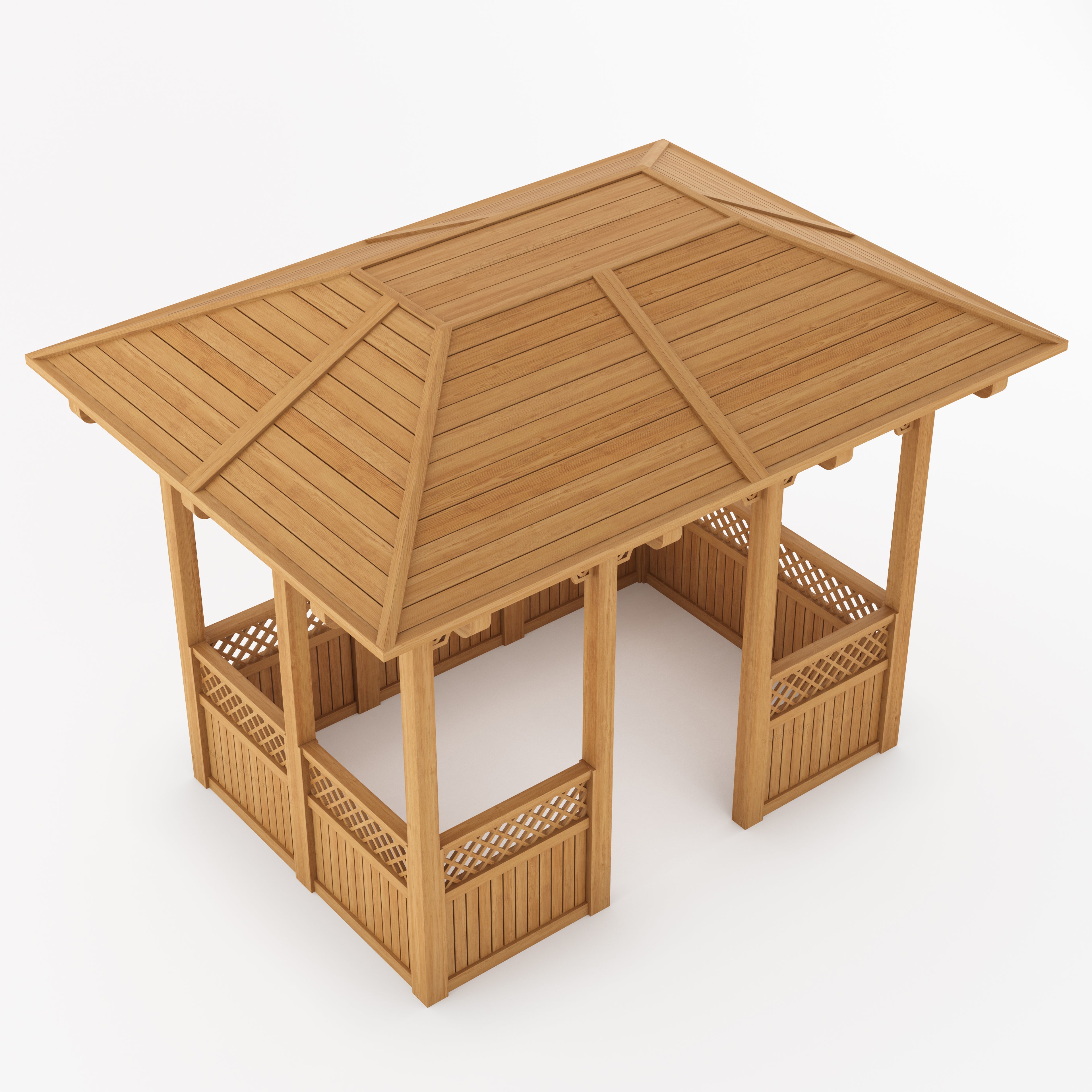 Saratoga Teak Wood Outdoor Garden Gazebo with Decorative Lattice Panels