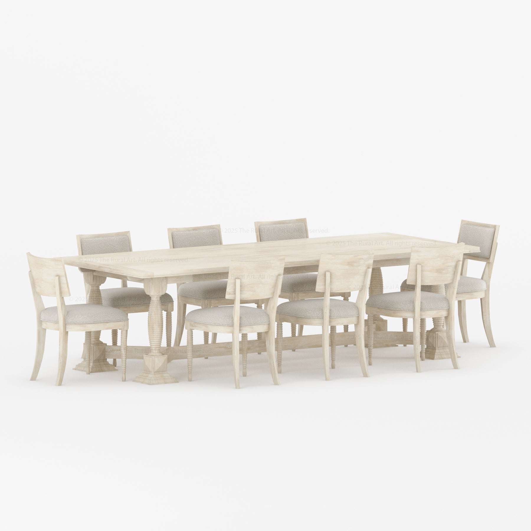 White dining table with six chairs