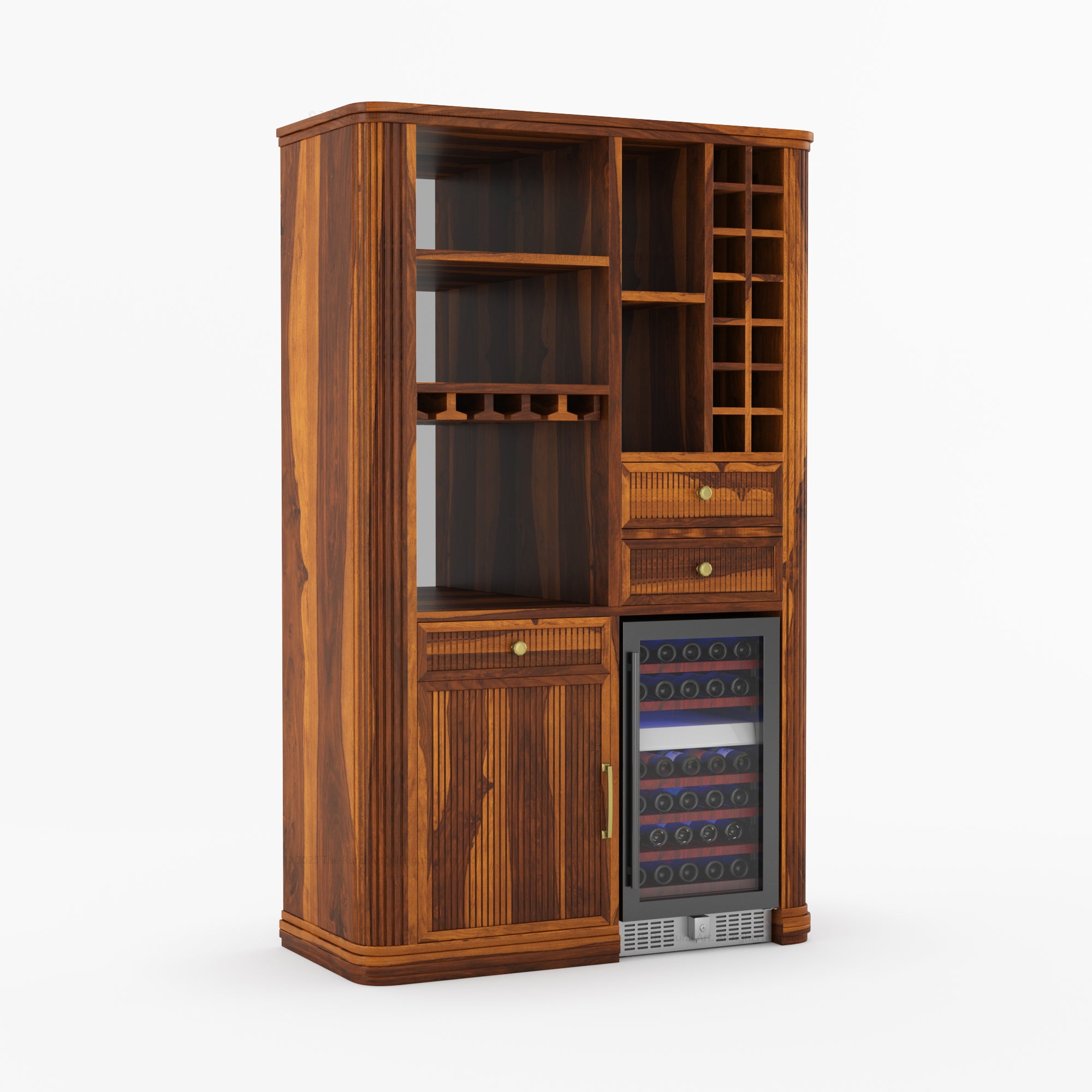 Durham Tall Wine Bar Cabinet with Built-In Wine Rack & Refrigerator Space
