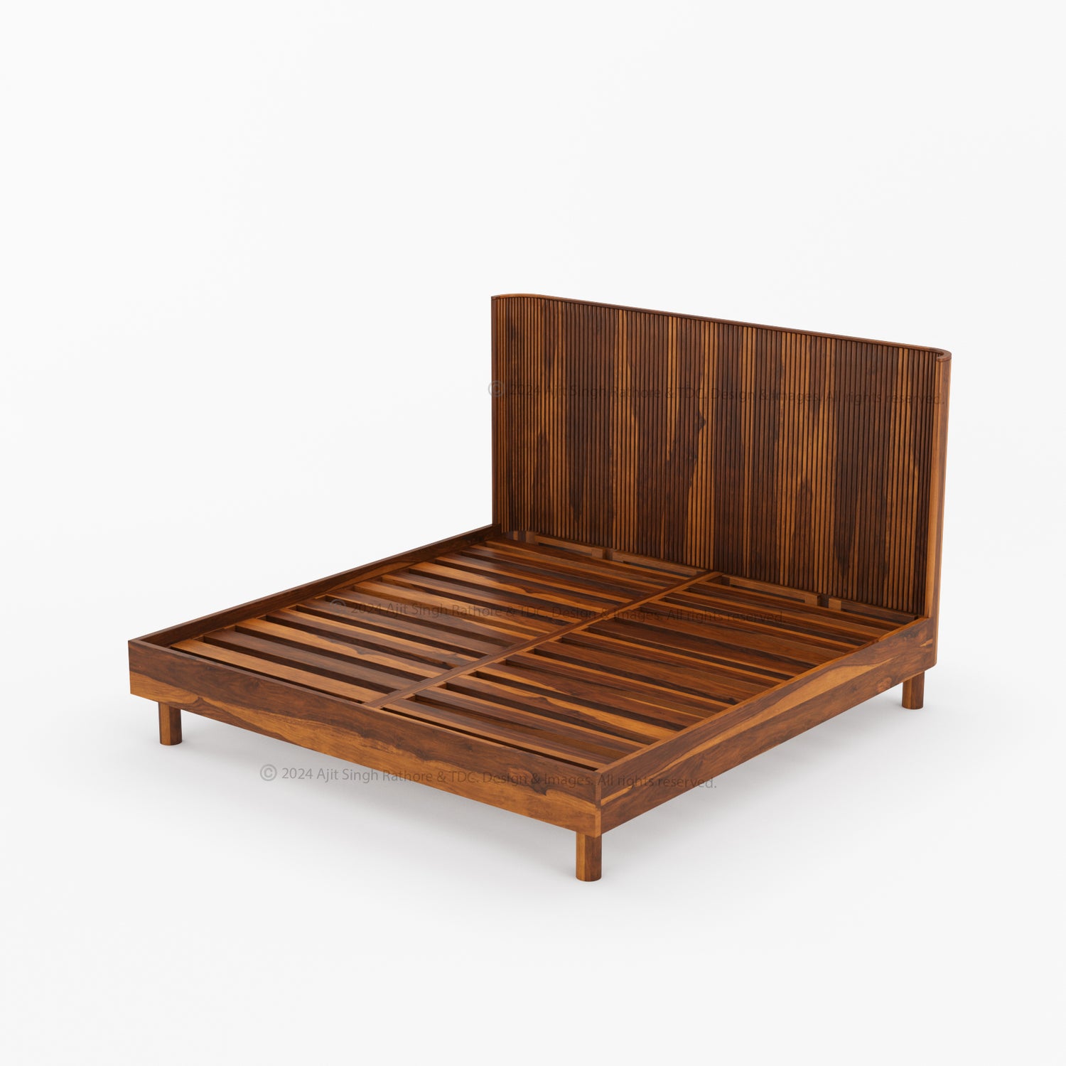 Richmond Platform Bed Frame with Fluted Headboard Made In Solid Indian Rosewood