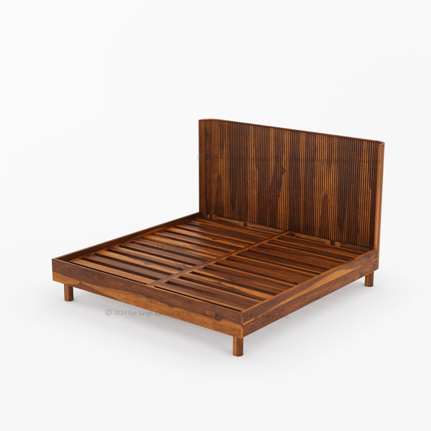Richmond Platform Bed Frame with Fluted Headboard Made In Solid Indian Rosewood