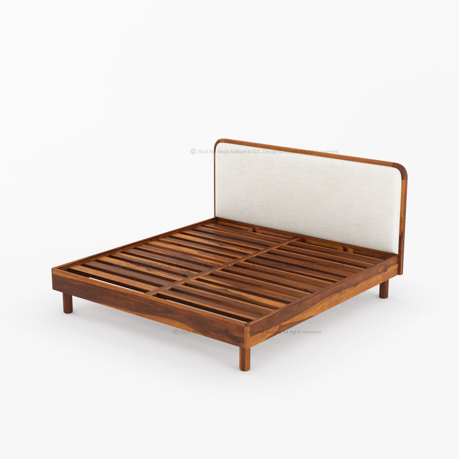 Carmel Platform Bed Frame With Upholstered Headboard Solid Wood