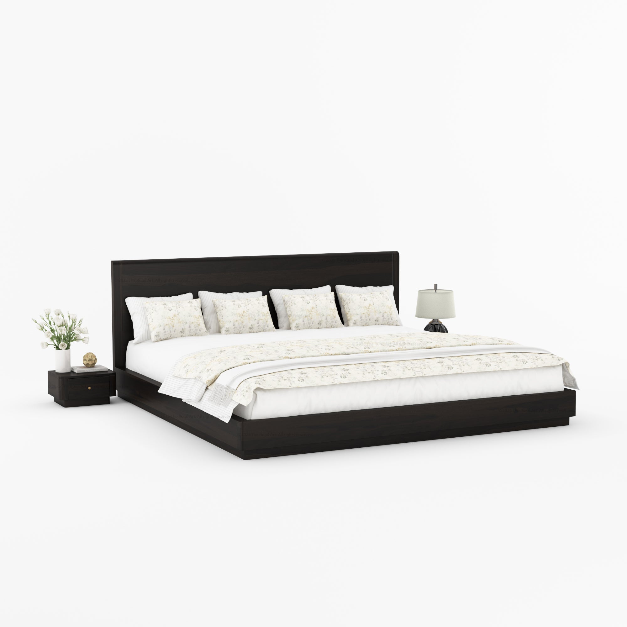 Auburn Solid Wood Pedestal Bed With Curved Edge Headboard