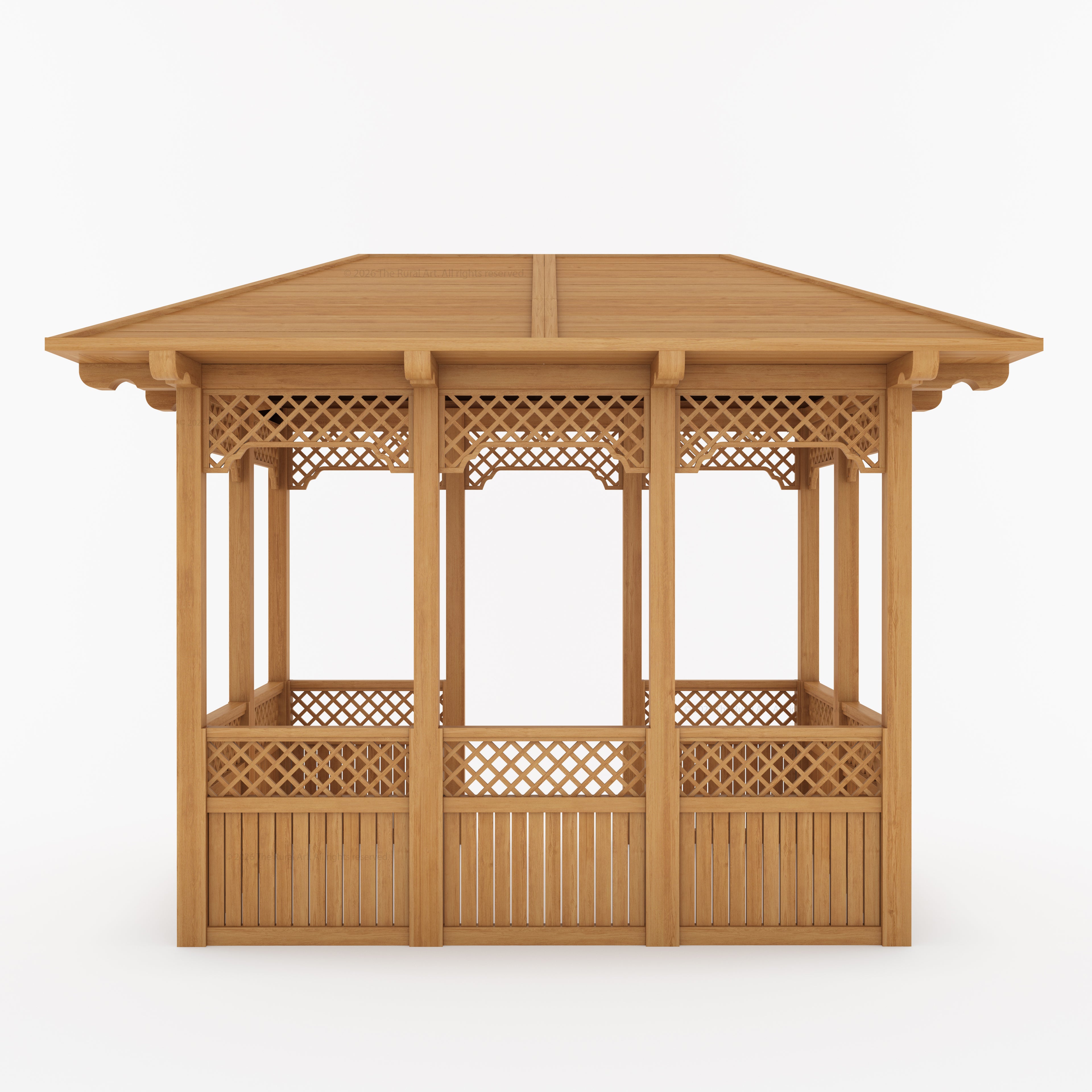 Saratoga Teak Wood Outdoor Garden Gazebo with Decorative Lattice Panels