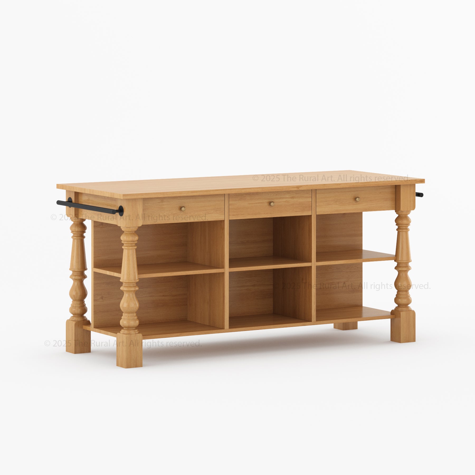 Bridgeport Solid Wood Kitchen Island with Storage & Turned Legs