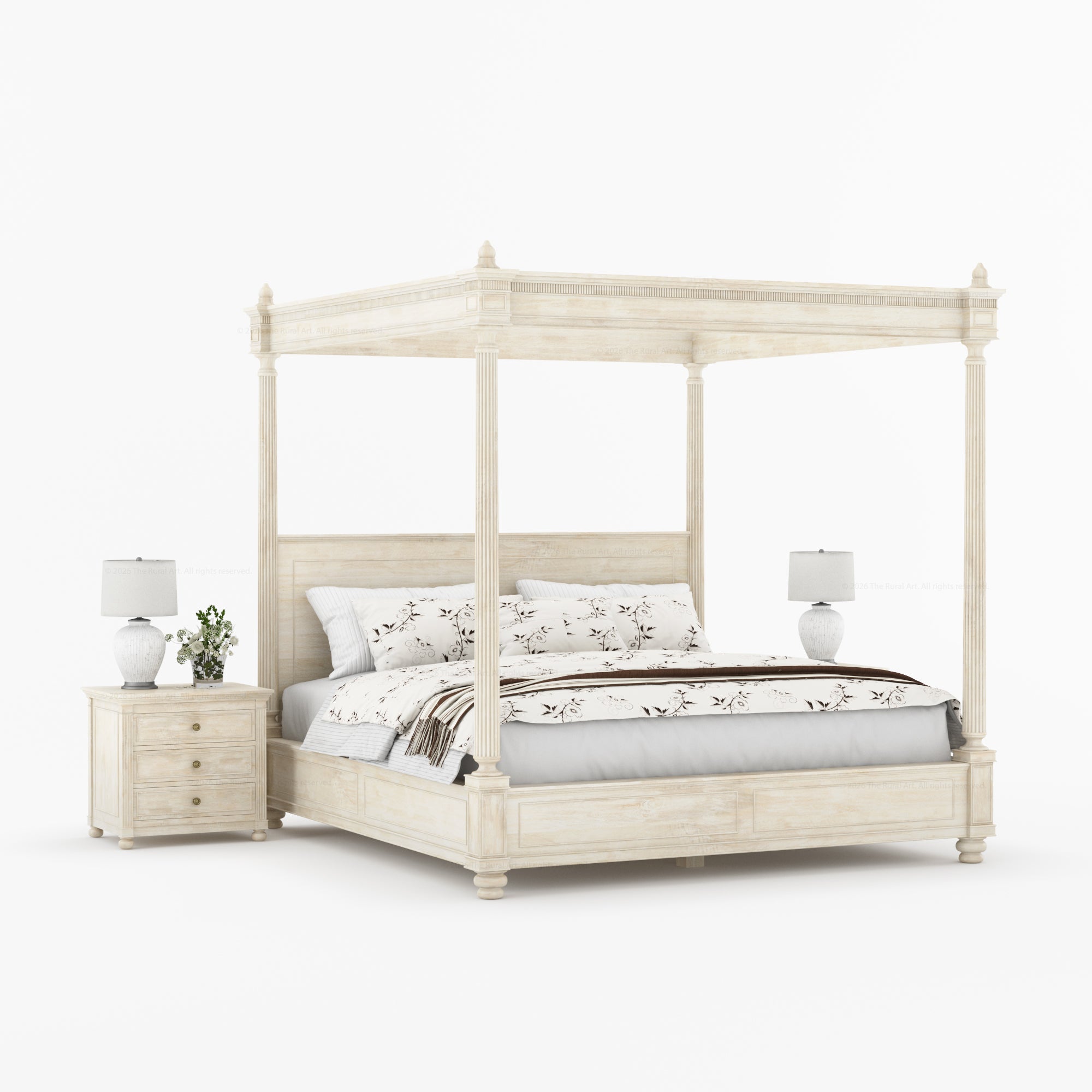 Kingman Grand Solid Wood Canopy Bed with Fluted Column Details