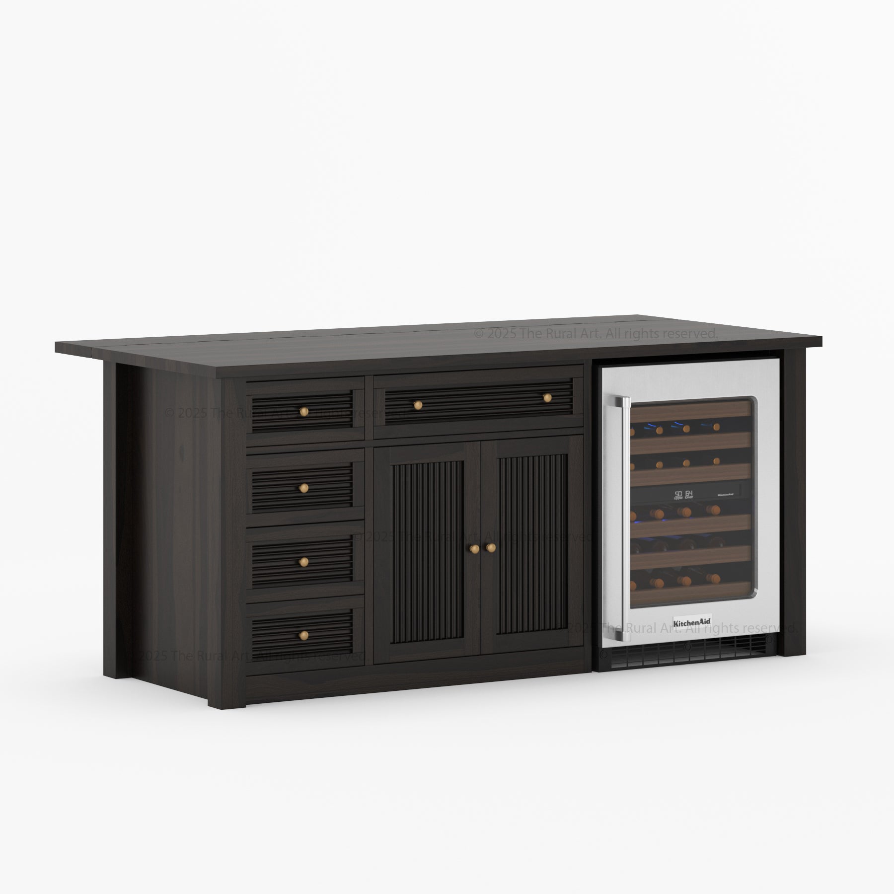 Tuscumbia Solid Wood Kitchen Island with Wine Refrigerator Space & Drop Leaf
