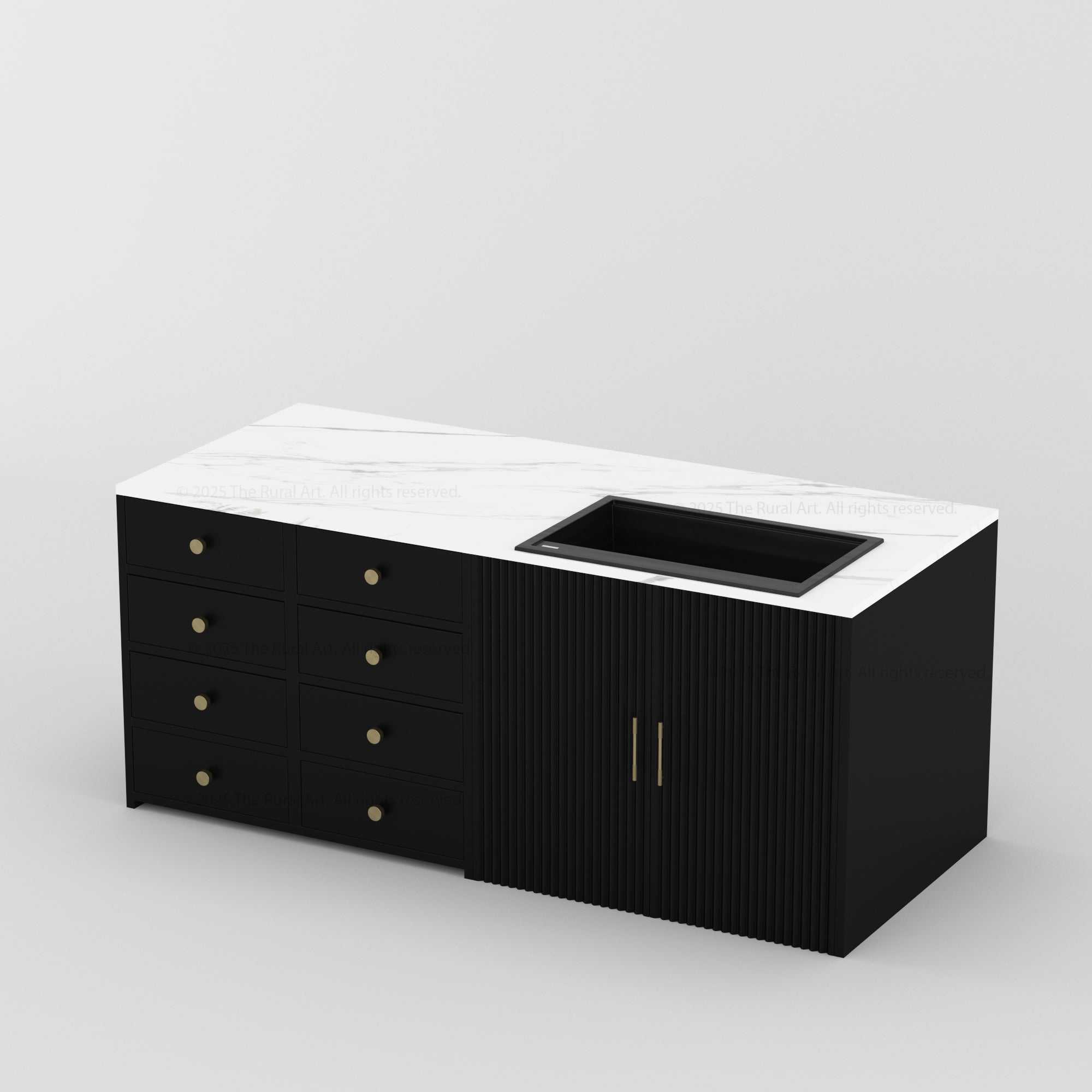 Sonoma Fluted 84" Kitchen Island with Sink Cut-Out & Matching Stools