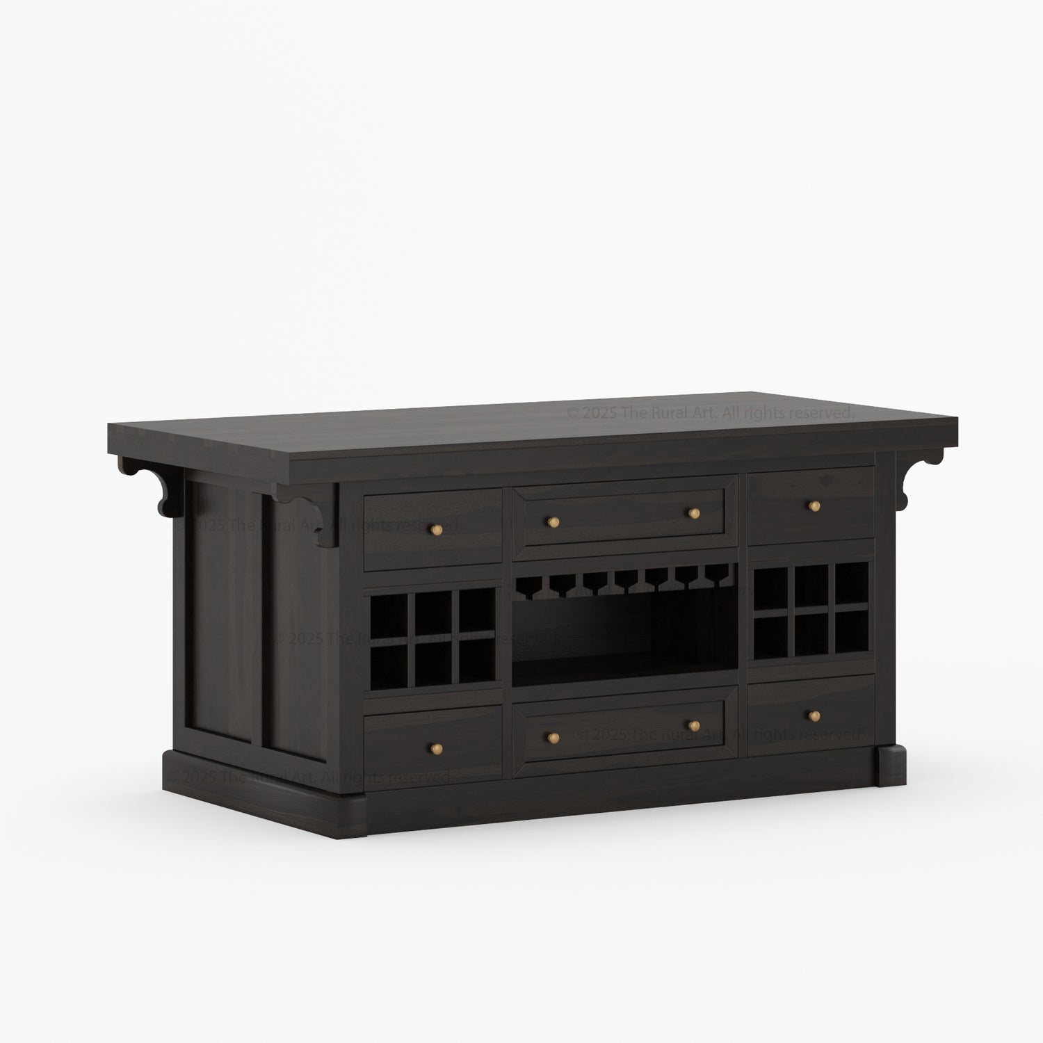 Sunbury Solid Wood Kitchen Island with Wine Rack & Dual-Sided Storage