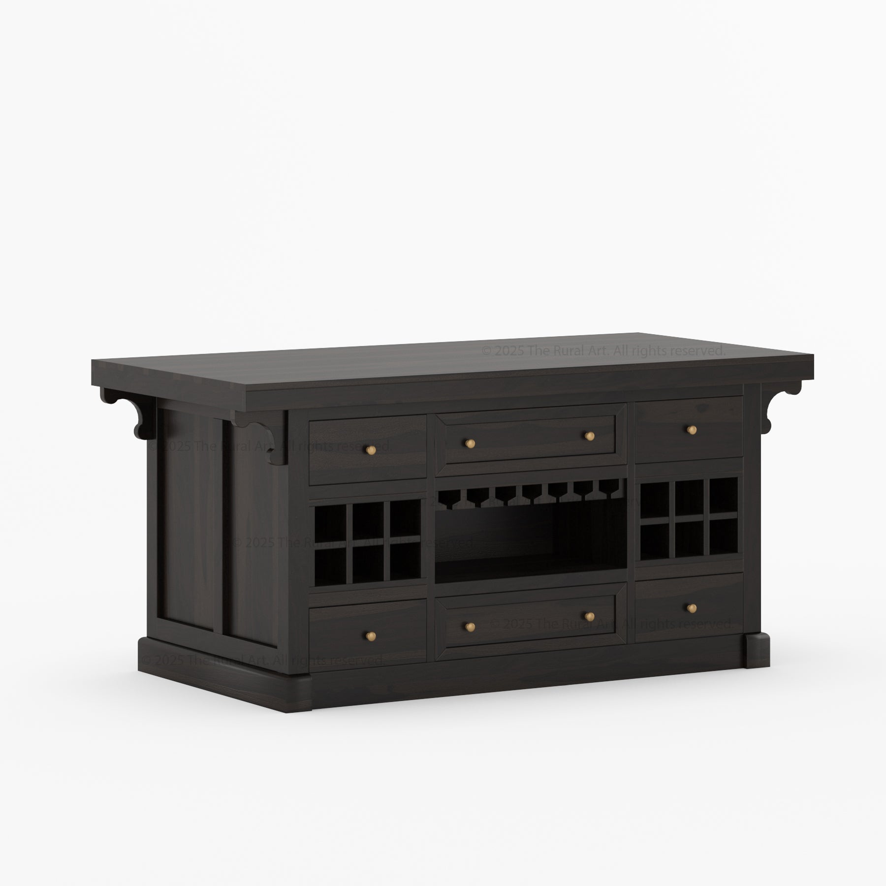 Sunbury Solid Wood Kitchen Island with Wine Rack & Dual-Sided Storage