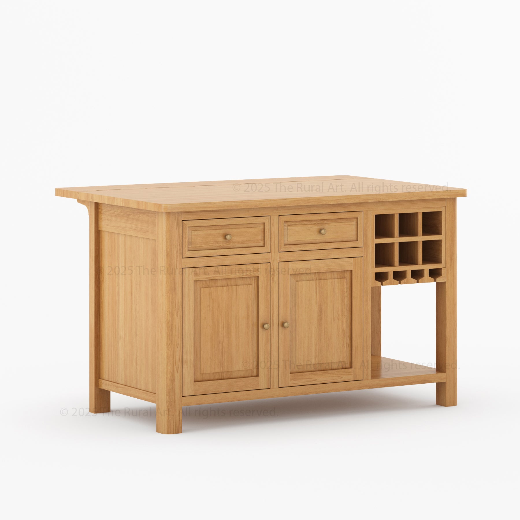 Trenton Solid Wood Kitchen Island – Drop Leaf Countertop & Wine Storage