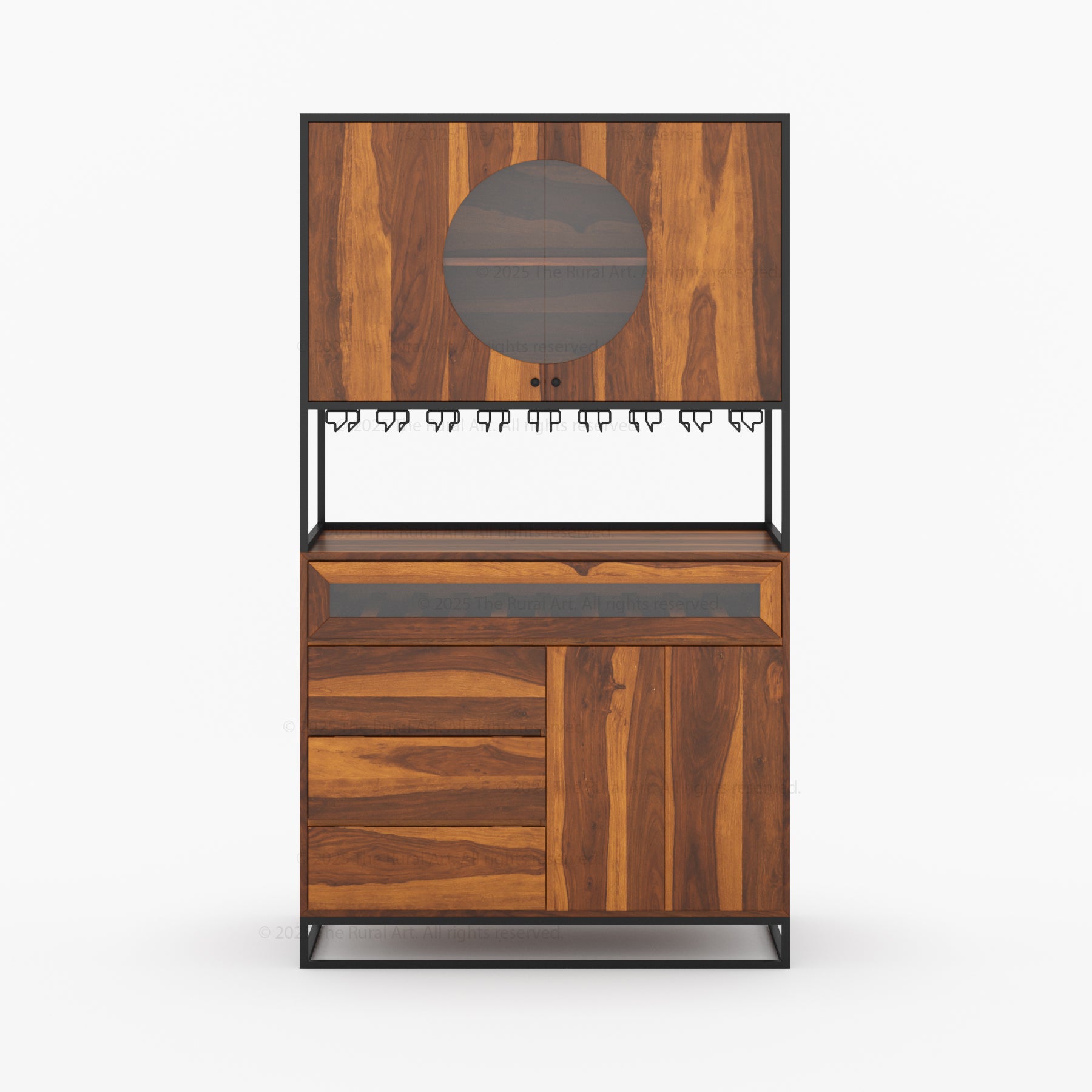 Parma Solid Wood Home Bar Cabinet with Wine Rack & Glass Holders