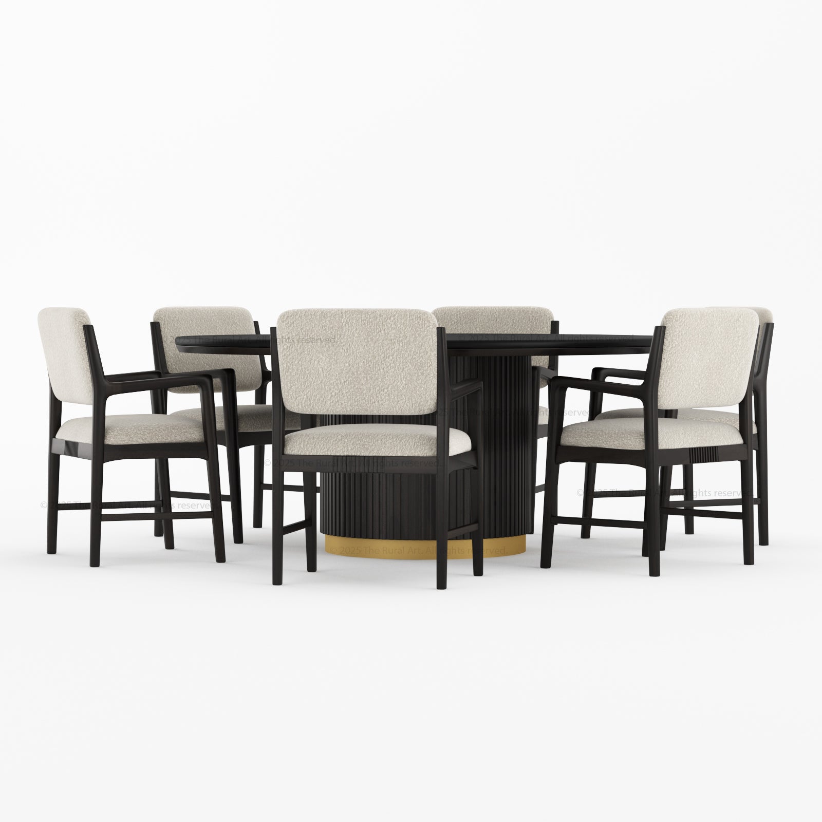 Auburn Fluted Round Dining Table and Chair Set Made of Solid Wood