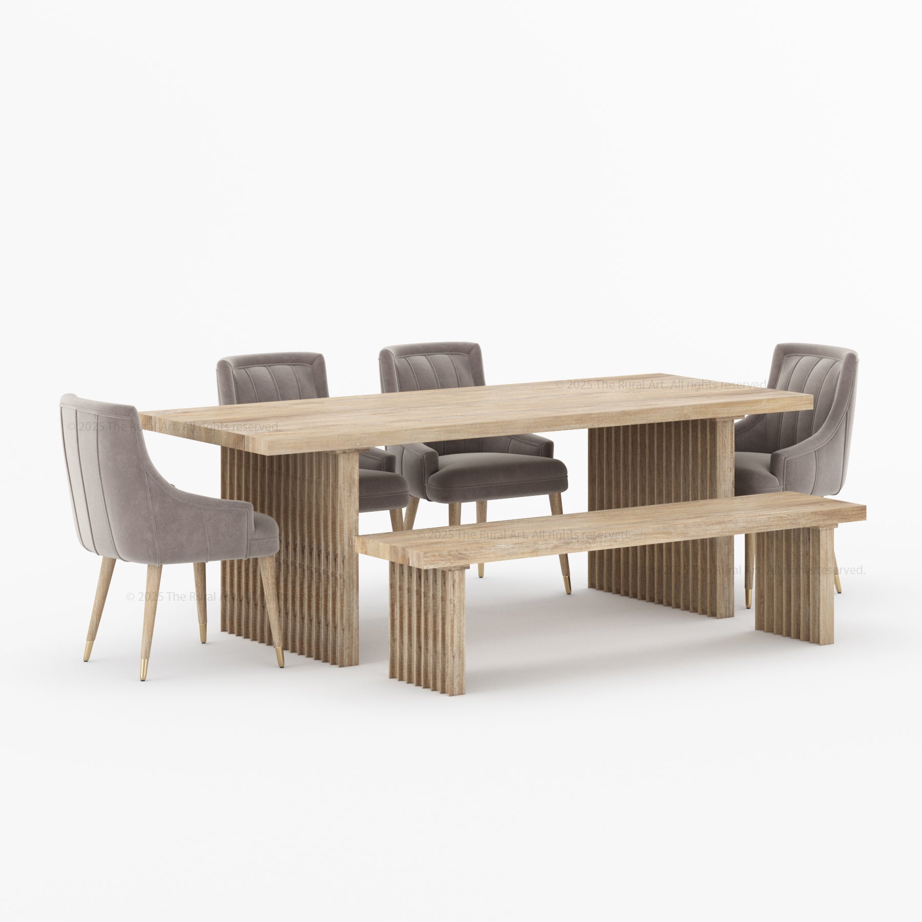 Montecito Noir Dining Table Set Solid Wood with Bench & Chairs