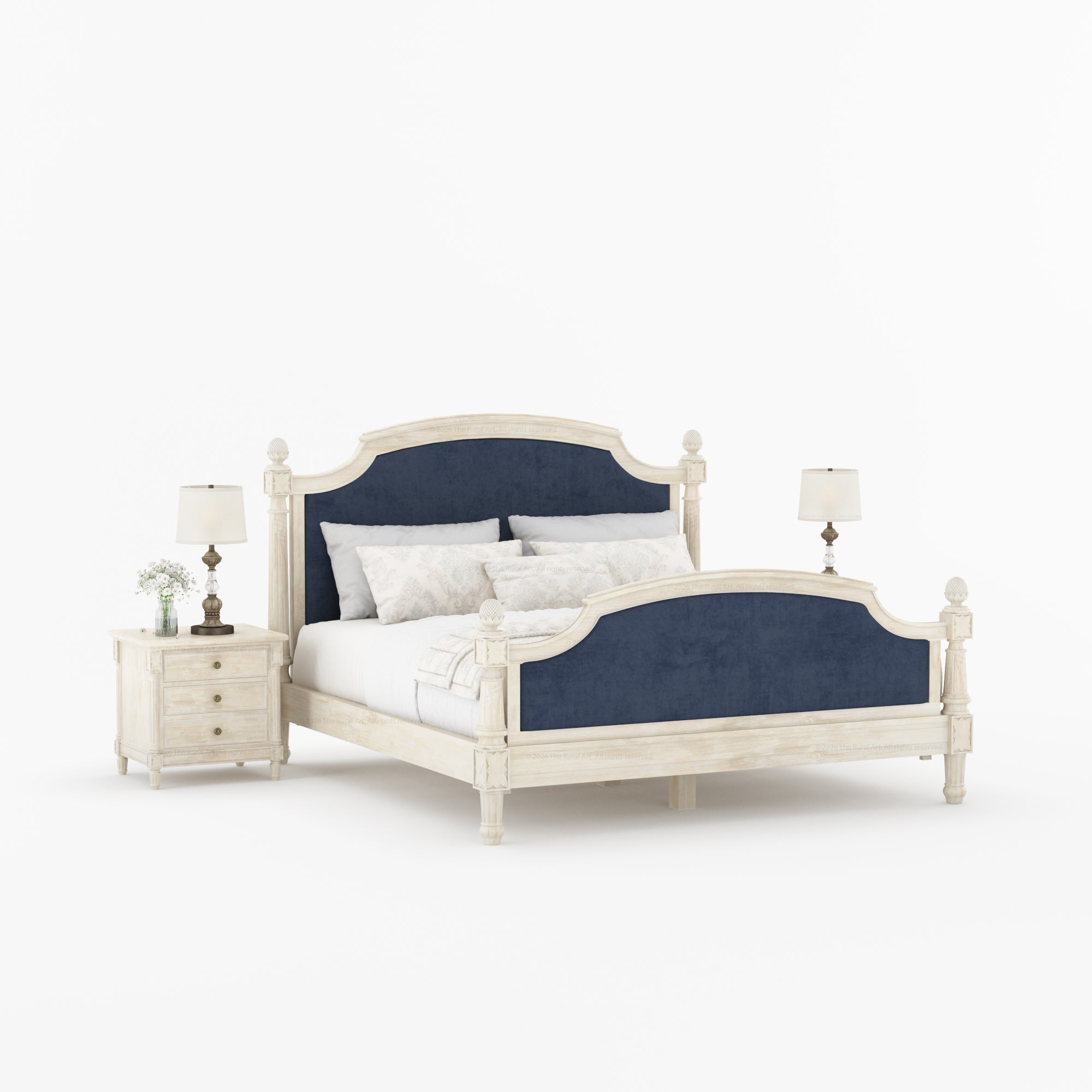 Novato Heritage Solid Wood Bed with Upholstered Headboard & Footboard