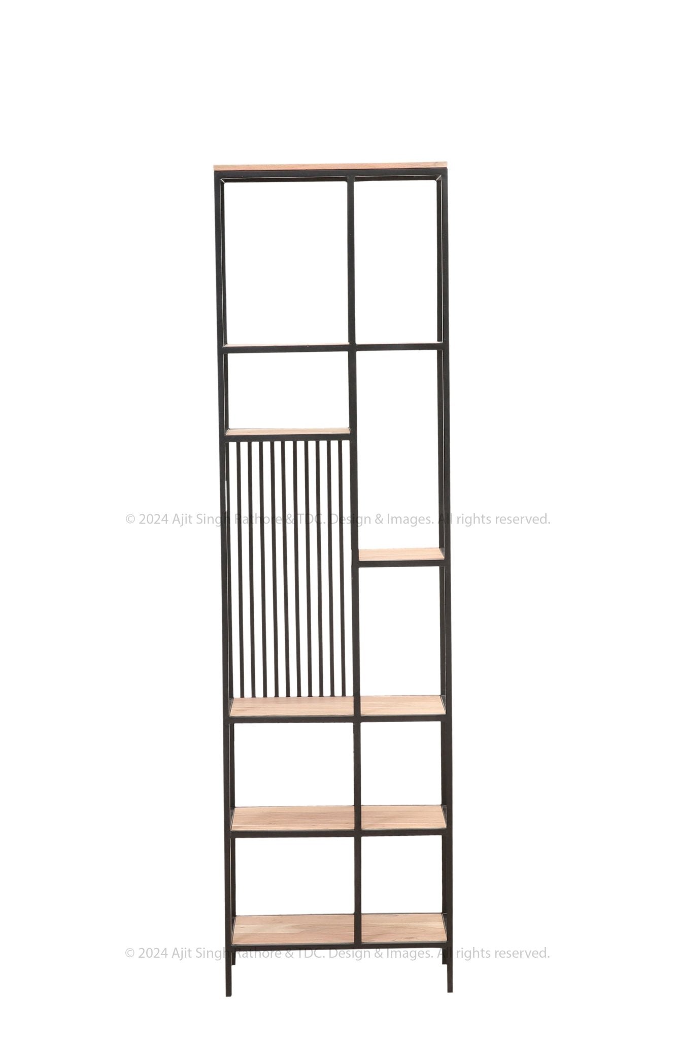 New Rochelle Tall Industrial Bookshelf – Iron & Solid Wood Storage Unit