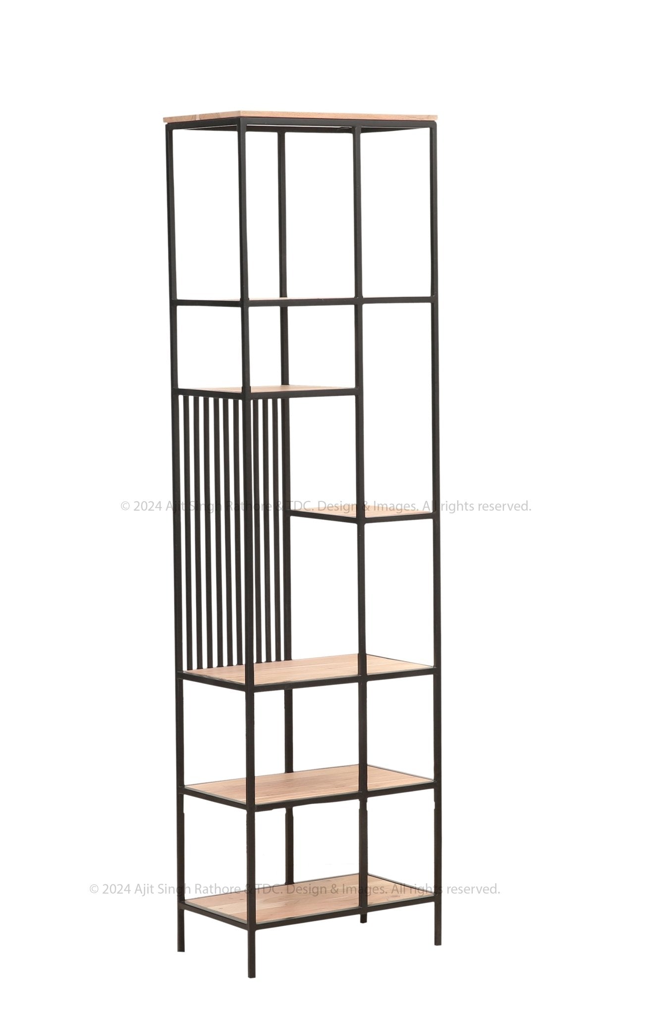 New Rochelle Tall Industrial Bookshelf – Iron & Solid Wood Storage Unit
