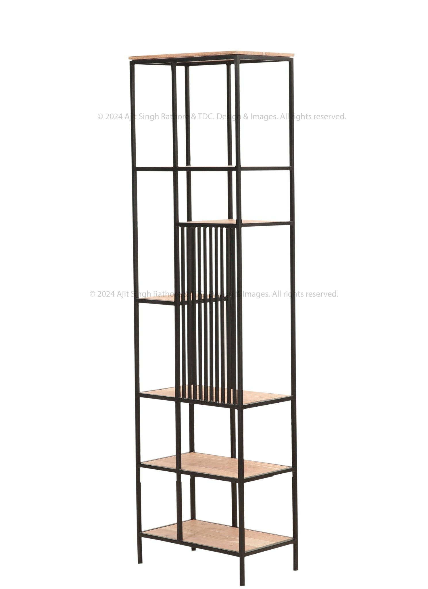 New Rochelle Tall Industrial Bookshelf – Iron & Solid Wood Storage Unit