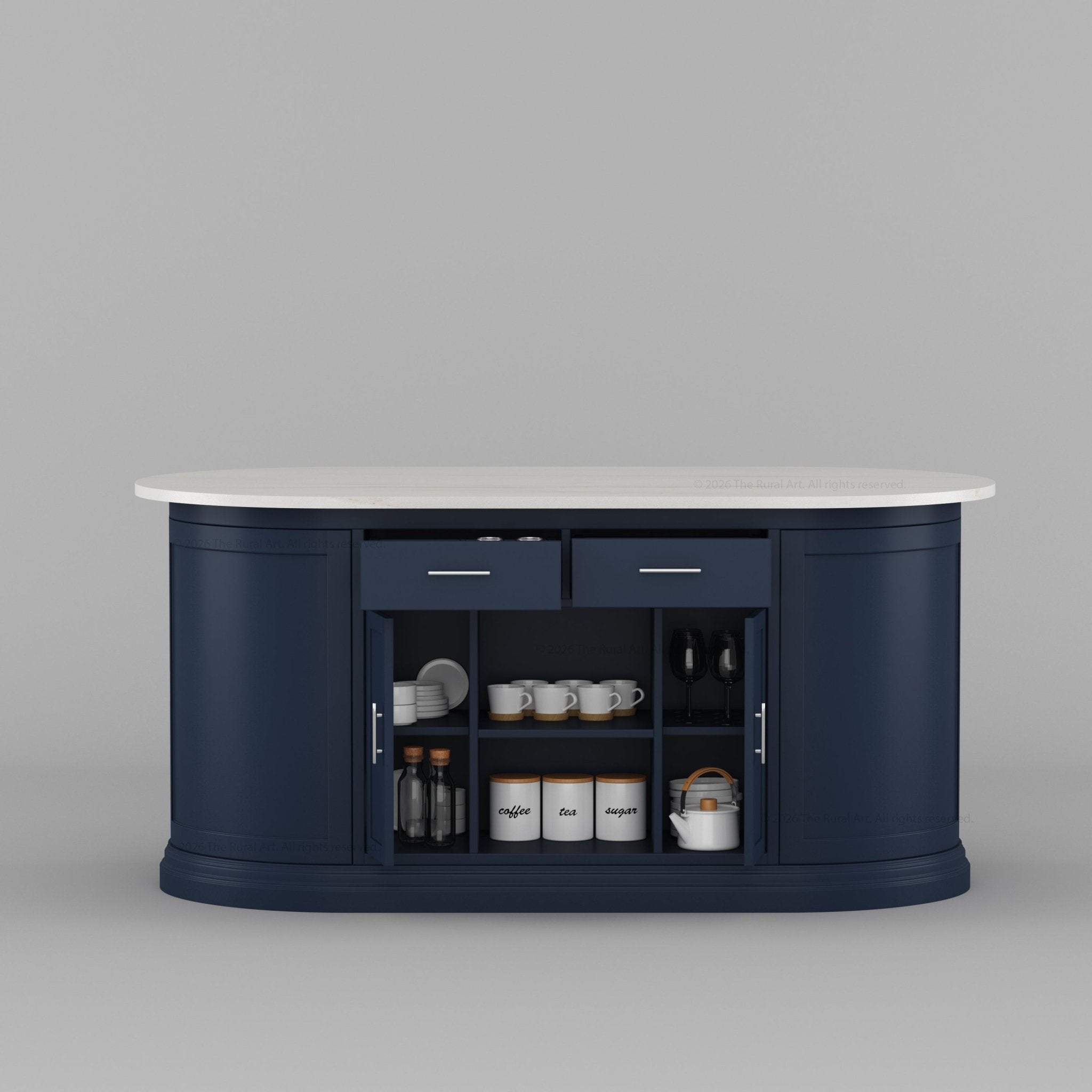 Harrison Solid Wood Oval Kitchen Island with Storage & Optional Seating