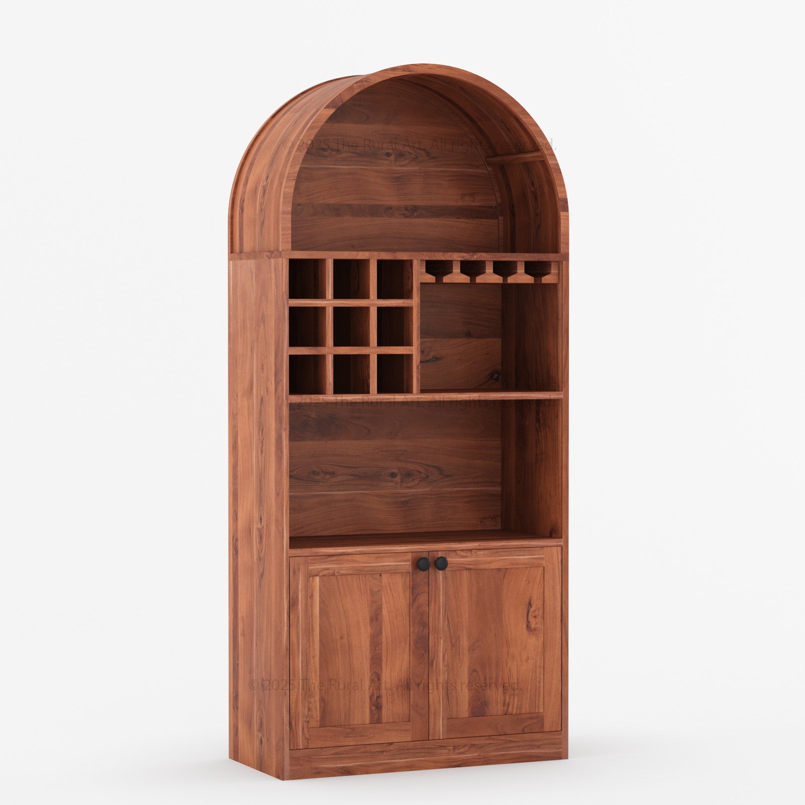 Arcadia Solid Wood Wine Bar Cabinet with Arched Top & Stemware Rack