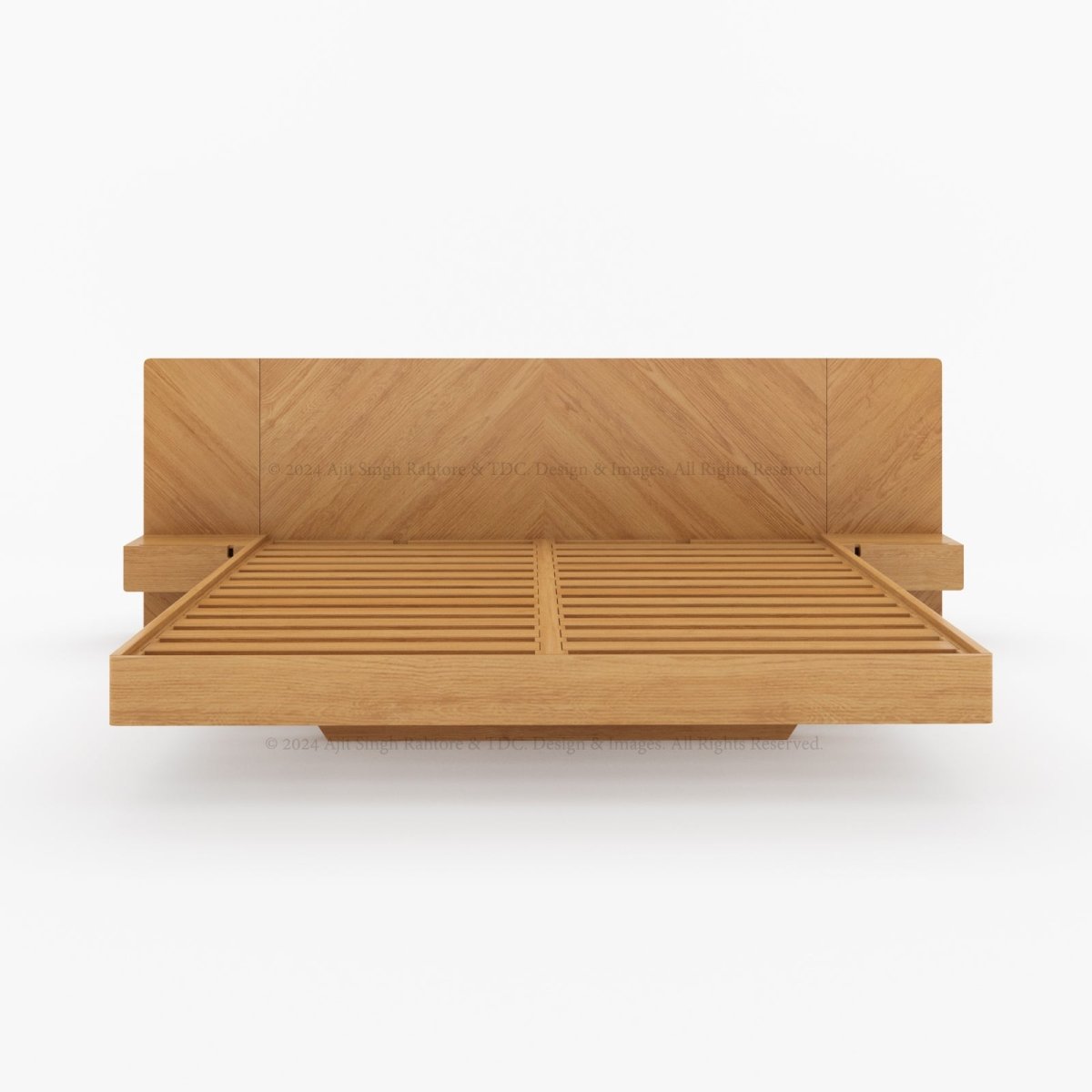 Hollywood Teakwood Floating Bed with End Tables
