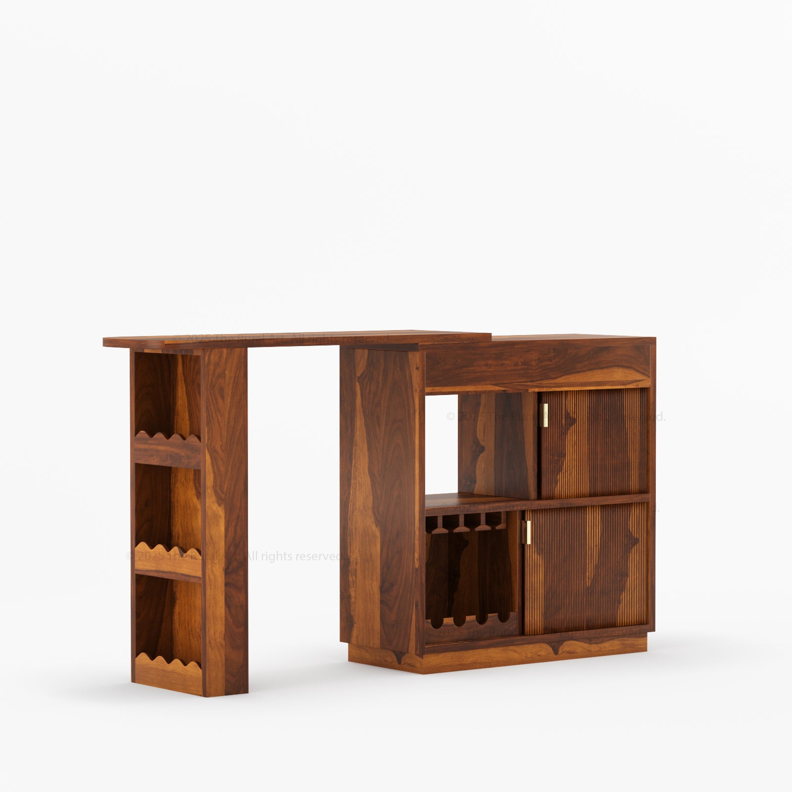 Palo Alto Folding Bar Desk Cabinet | Solid Wood with Wine Storage